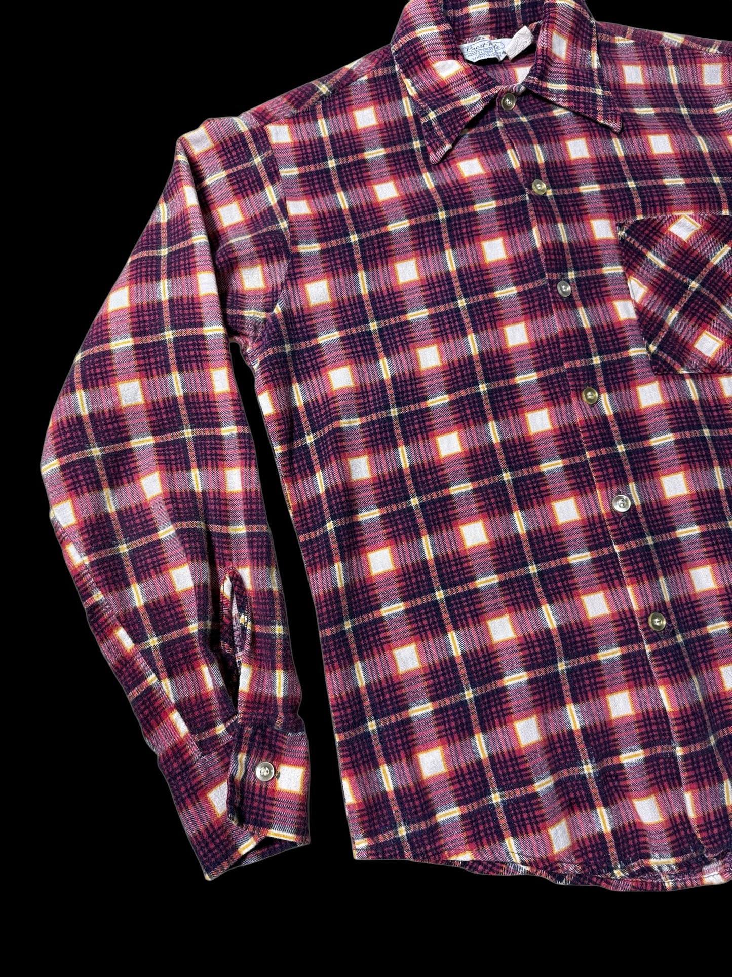 Vintage 1970s Prest-Rite Plaid Flannel Shirt Permanent Press USA Made
