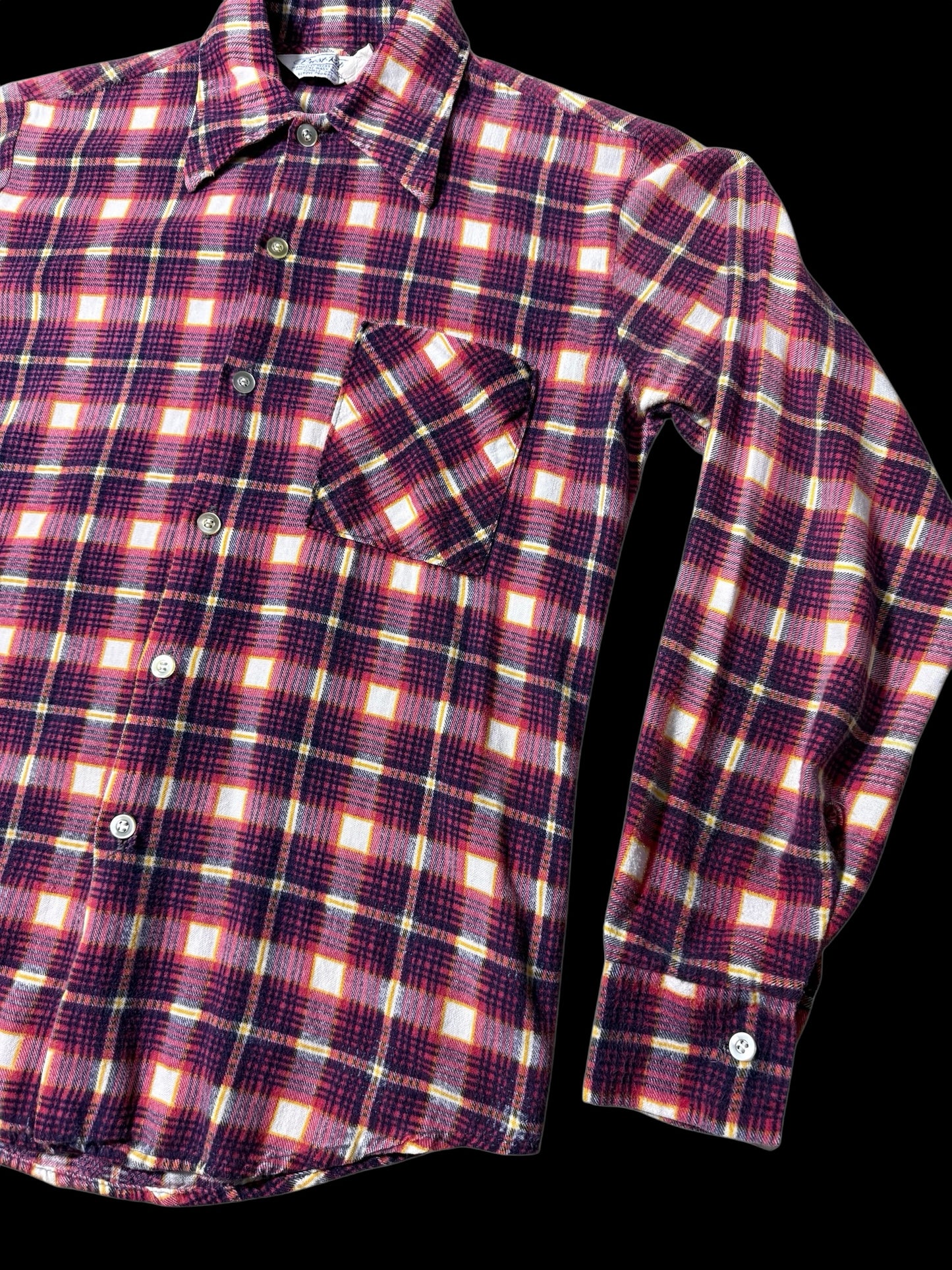 Vintage 1970s Prest-Rite Plaid Flannel Shirt Permanent Press USA Made