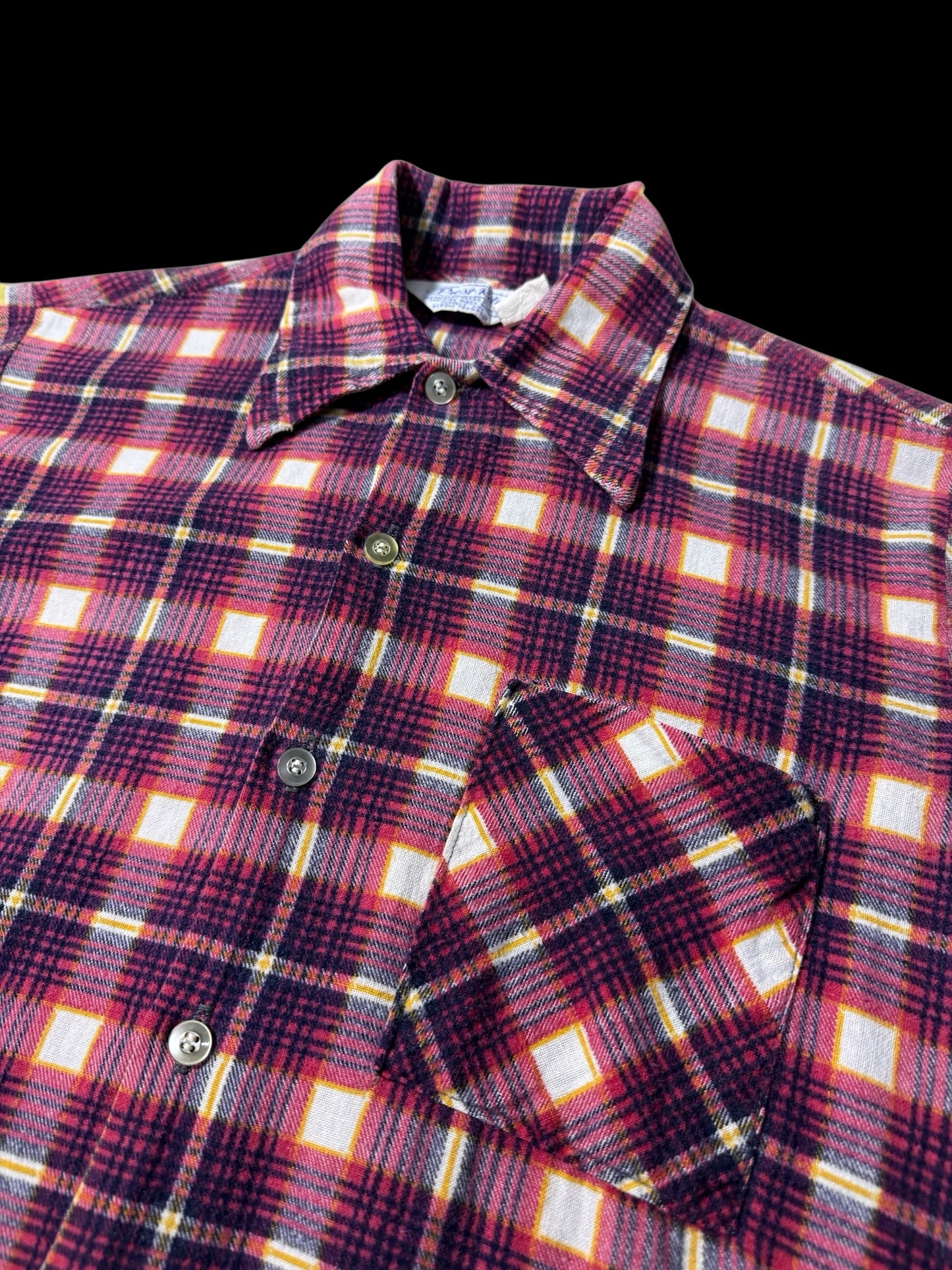 Vintage 1970s Prest-Rite Plaid Flannel Shirt Permanent Press USA Made