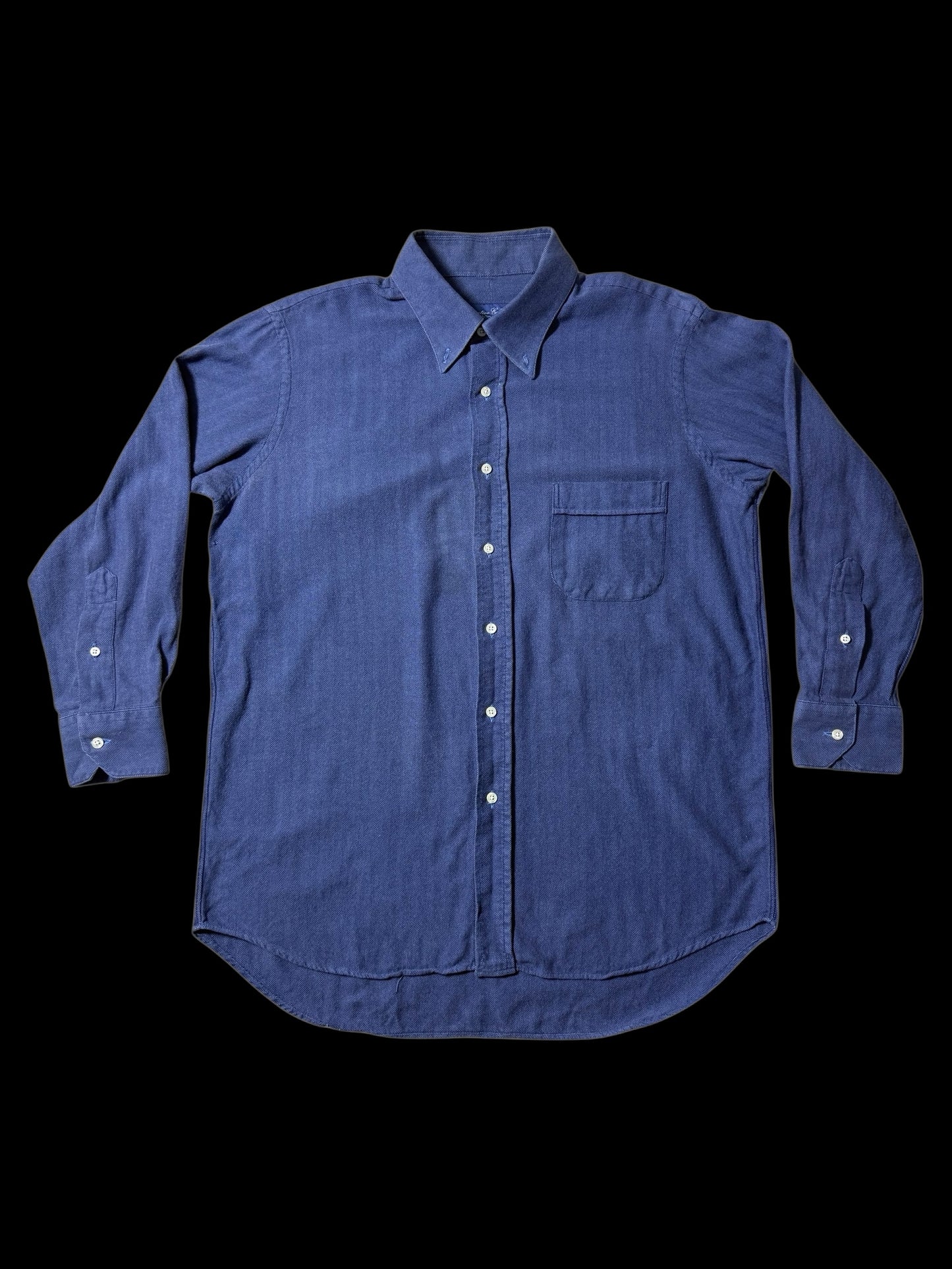 Vintage Tom James HBT Work Shirt USA Made Indigo Blue Executive Collection