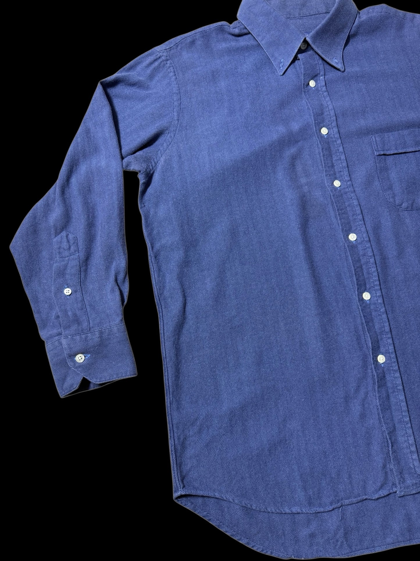 Vintage Tom James HBT Work Shirt USA Made Indigo Blue Executive Collection