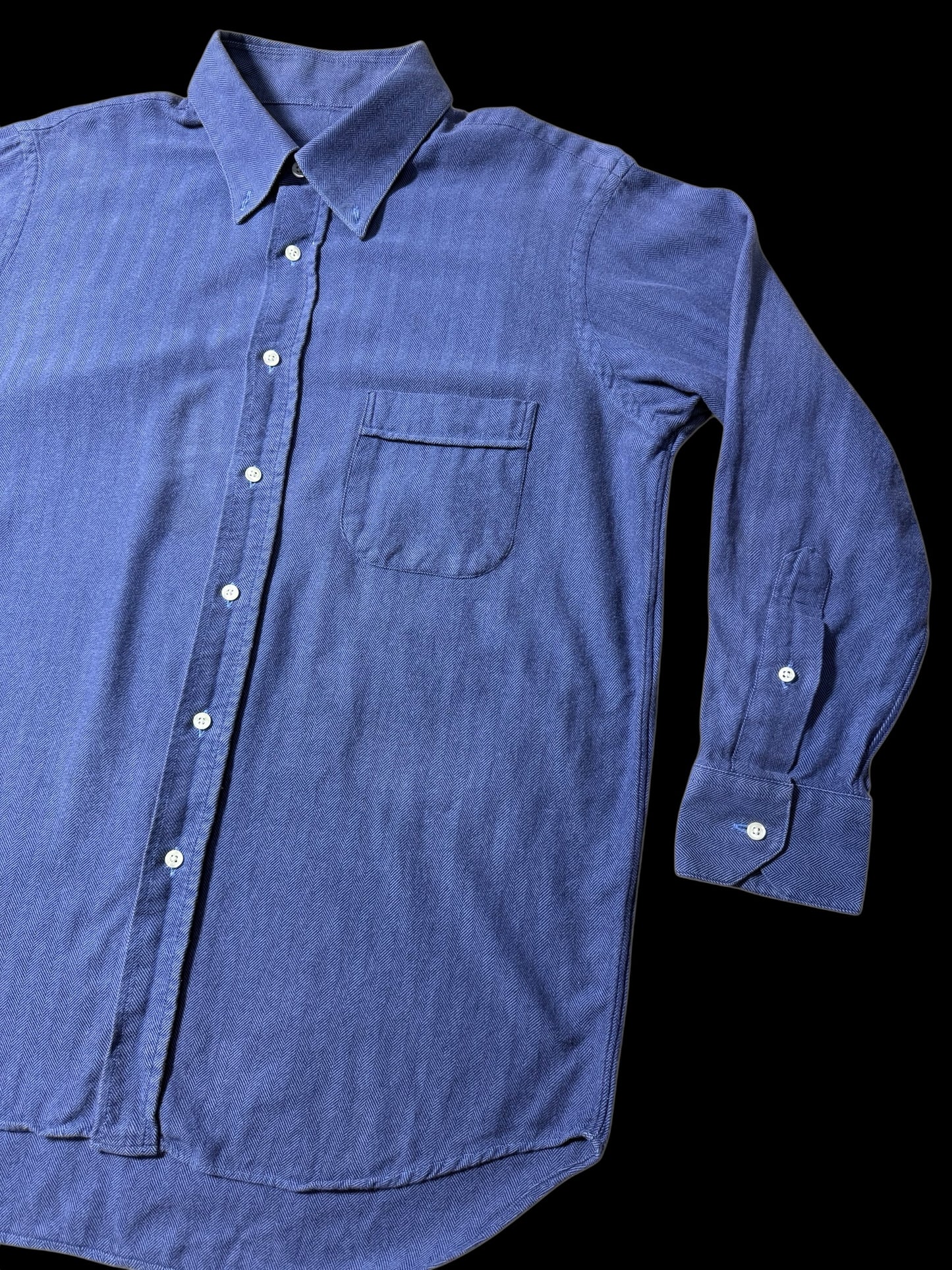 Vintage Tom James HBT Work Shirt USA Made Indigo Blue Executive Collection