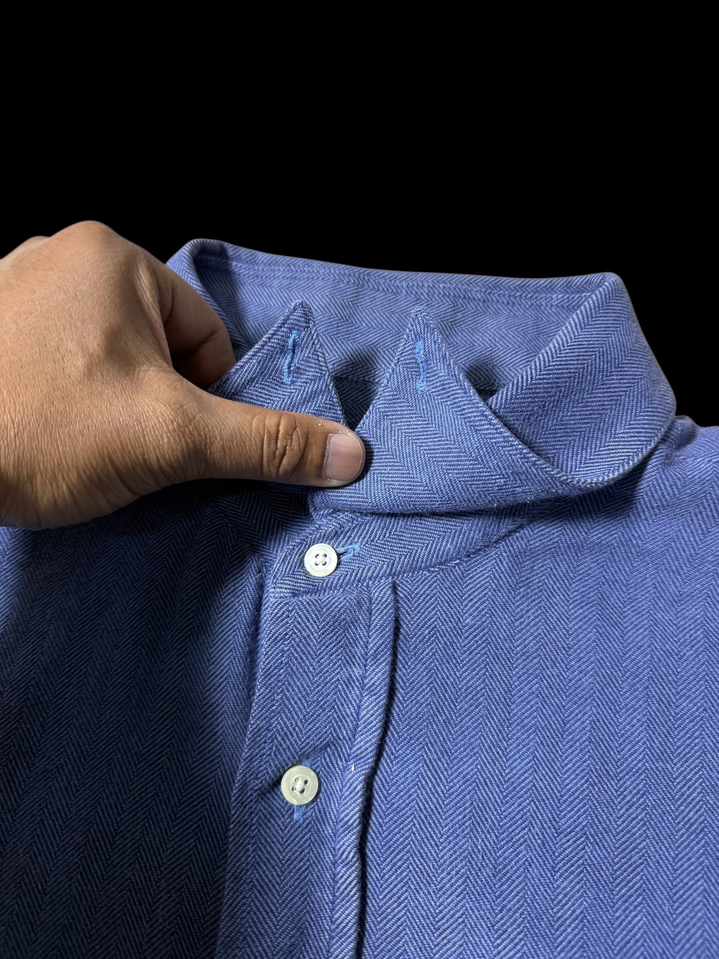 Vintage Tom James HBT Work Shirt USA Made Indigo Blue Executive Collection