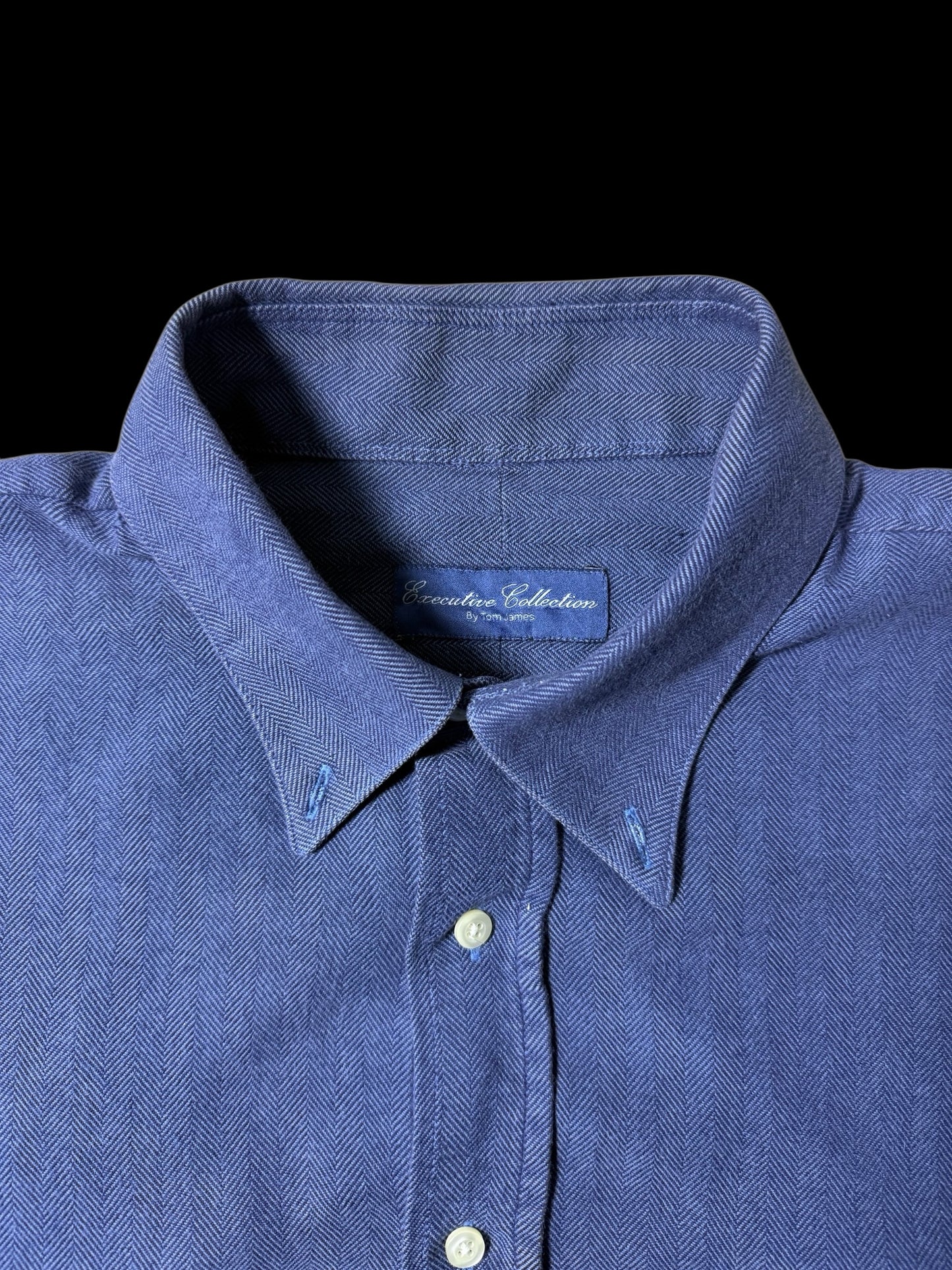Vintage Tom James HBT Work Shirt USA Made Indigo Blue Executive Collection