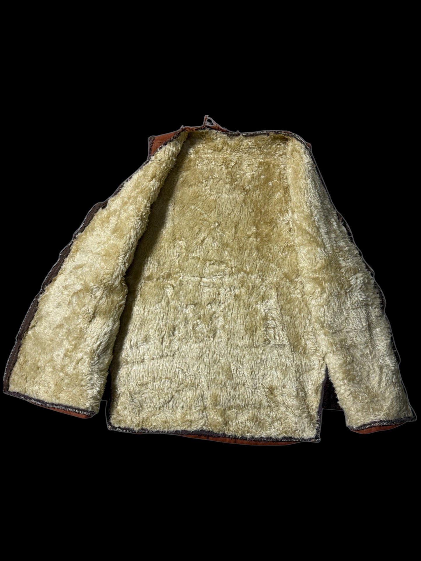 Vintage Shearling Lined Workwear Vest 1950s 1960s Brown Zip Front