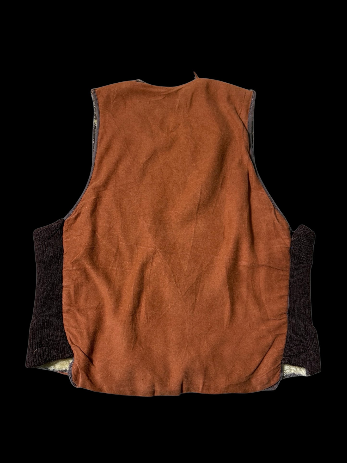 Vintage Shearling Lined Workwear Vest 1950s 1960s Brown Zip Front