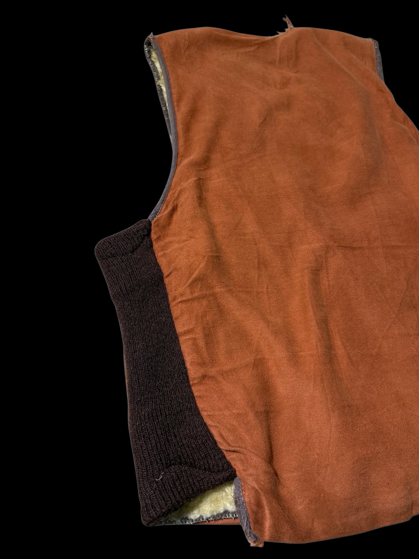 Vintage Shearling Lined Workwear Vest 1950s 1960s Brown Zip Front