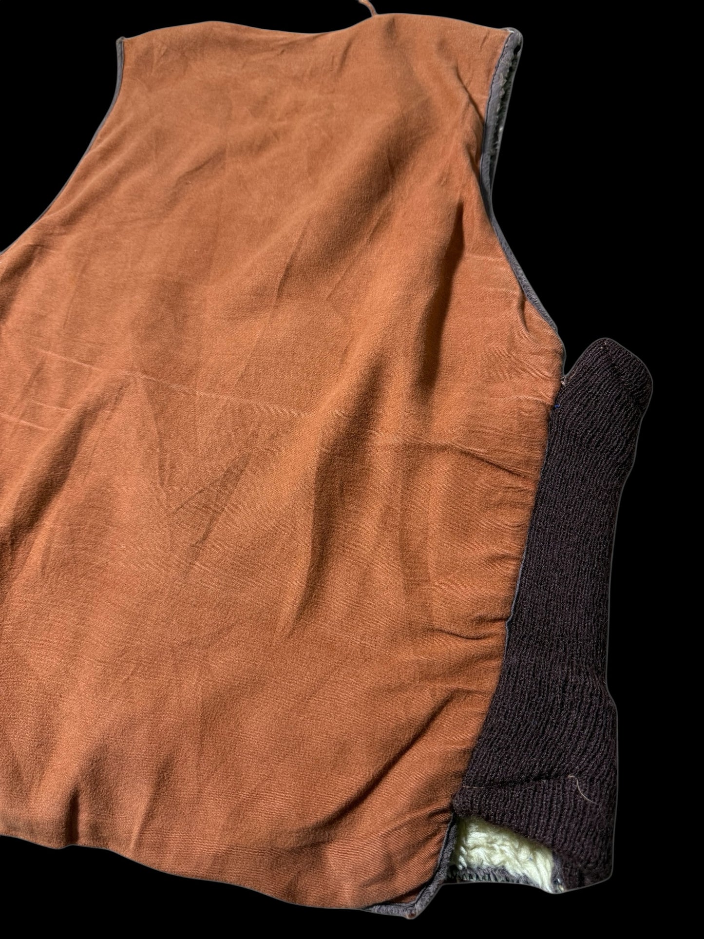 Vintage Shearling Lined Workwear Vest 1950s 1960s Brown Zip Front