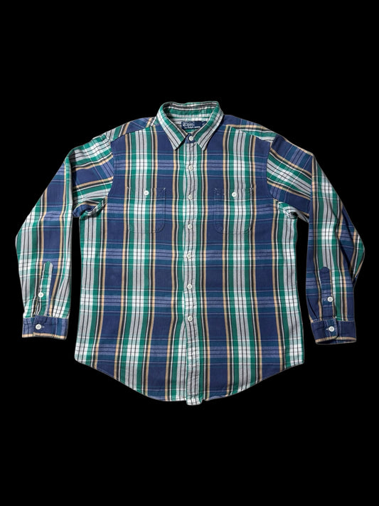 Vintage Polo Ralph Lauren Blue Green Plaid Flannel Shirt