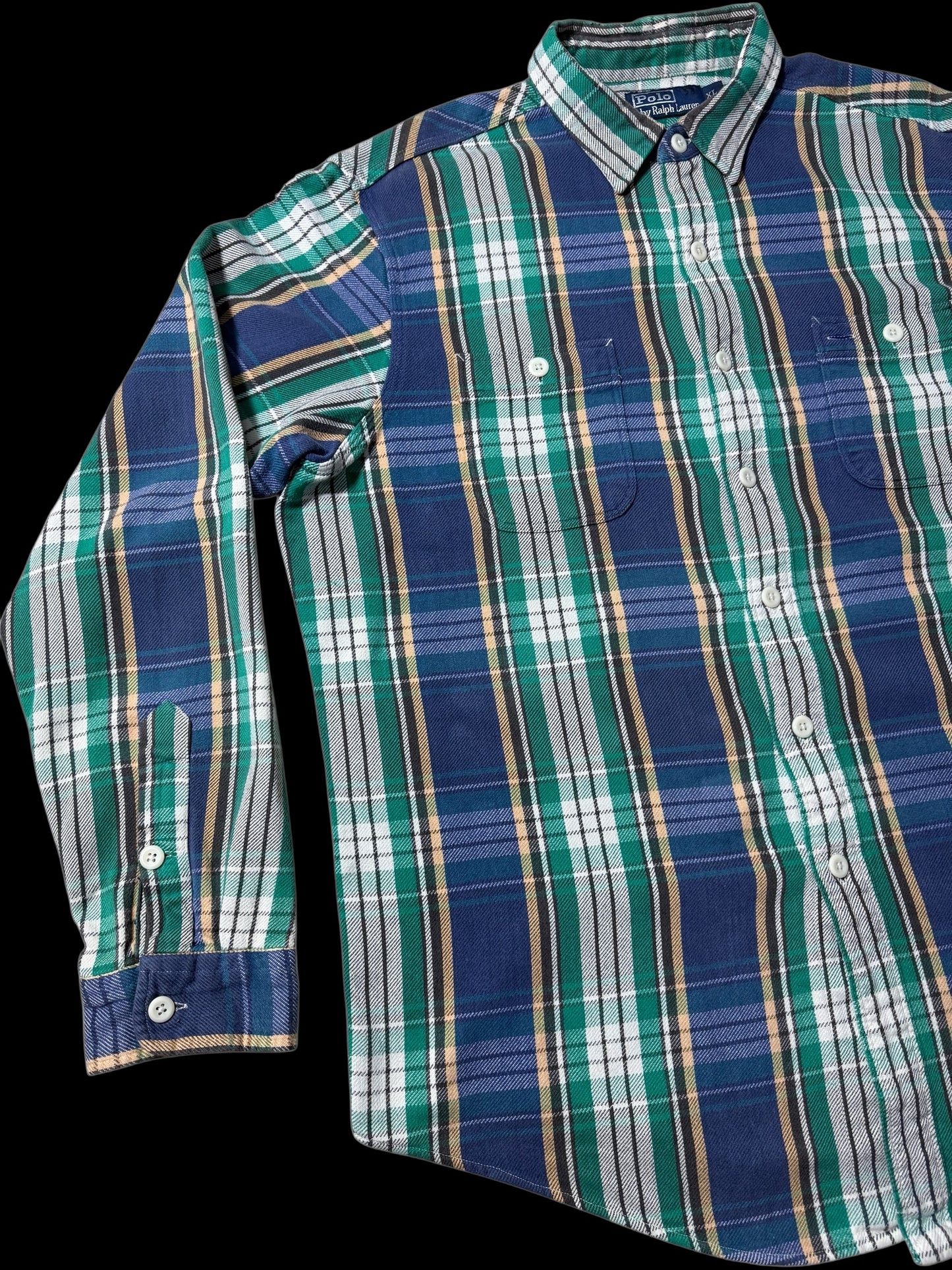 Vintage Polo Ralph Lauren Blue Green Plaid Flannel Shirt