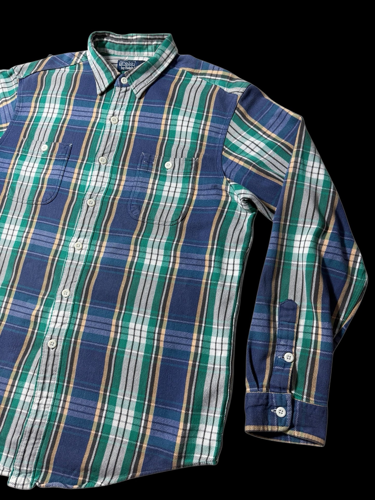 Vintage Polo Ralph Lauren Blue Green Plaid Flannel Shirt