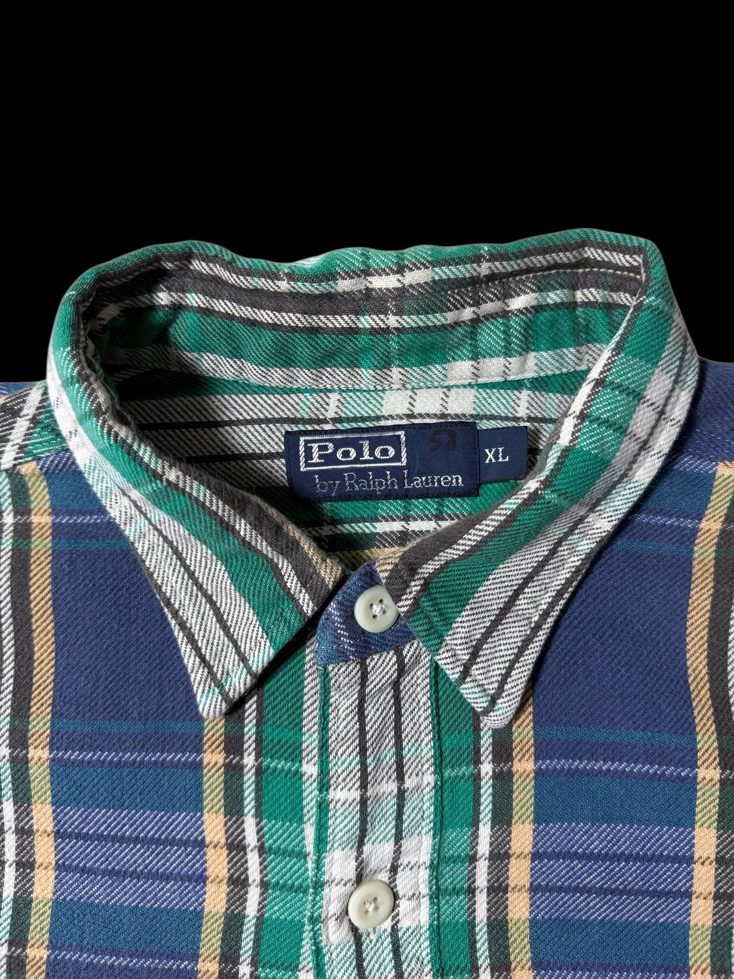 Vintage Polo Ralph Lauren Blue Green Plaid Flannel Shirt