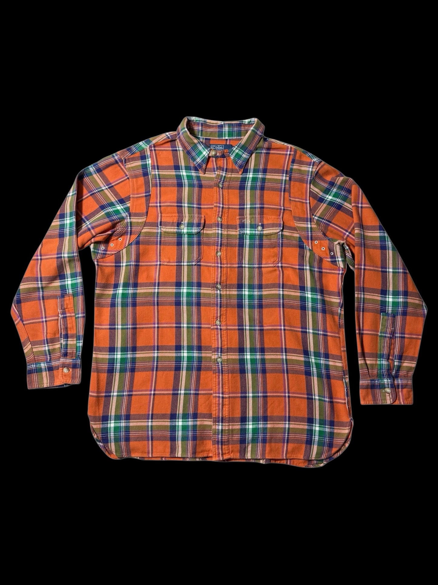 Vintage Polo Ralph Lauren Orange Plaid Flannel Shirt