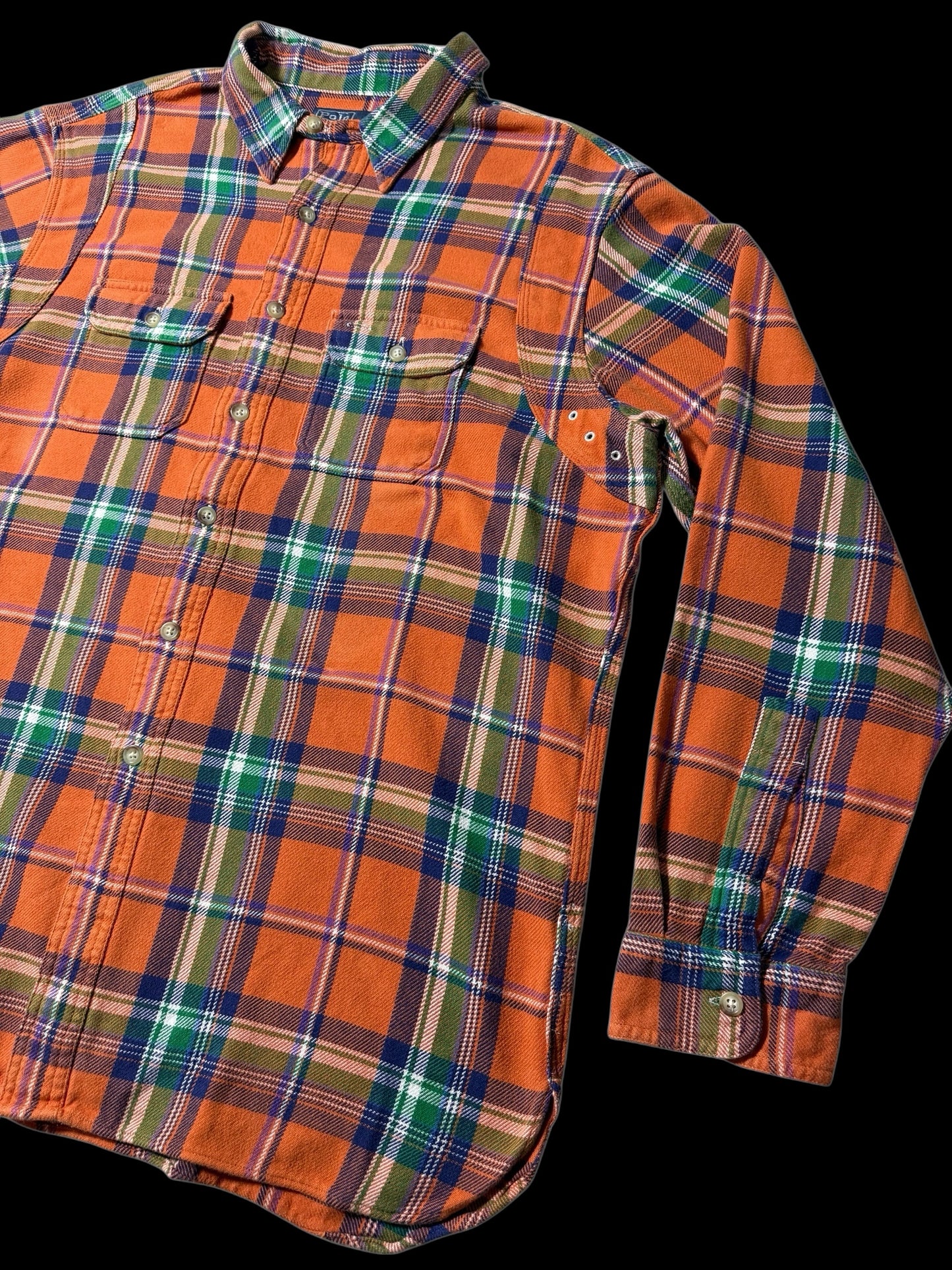 Vintage Polo Ralph Lauren Orange Plaid Flannel Shirt