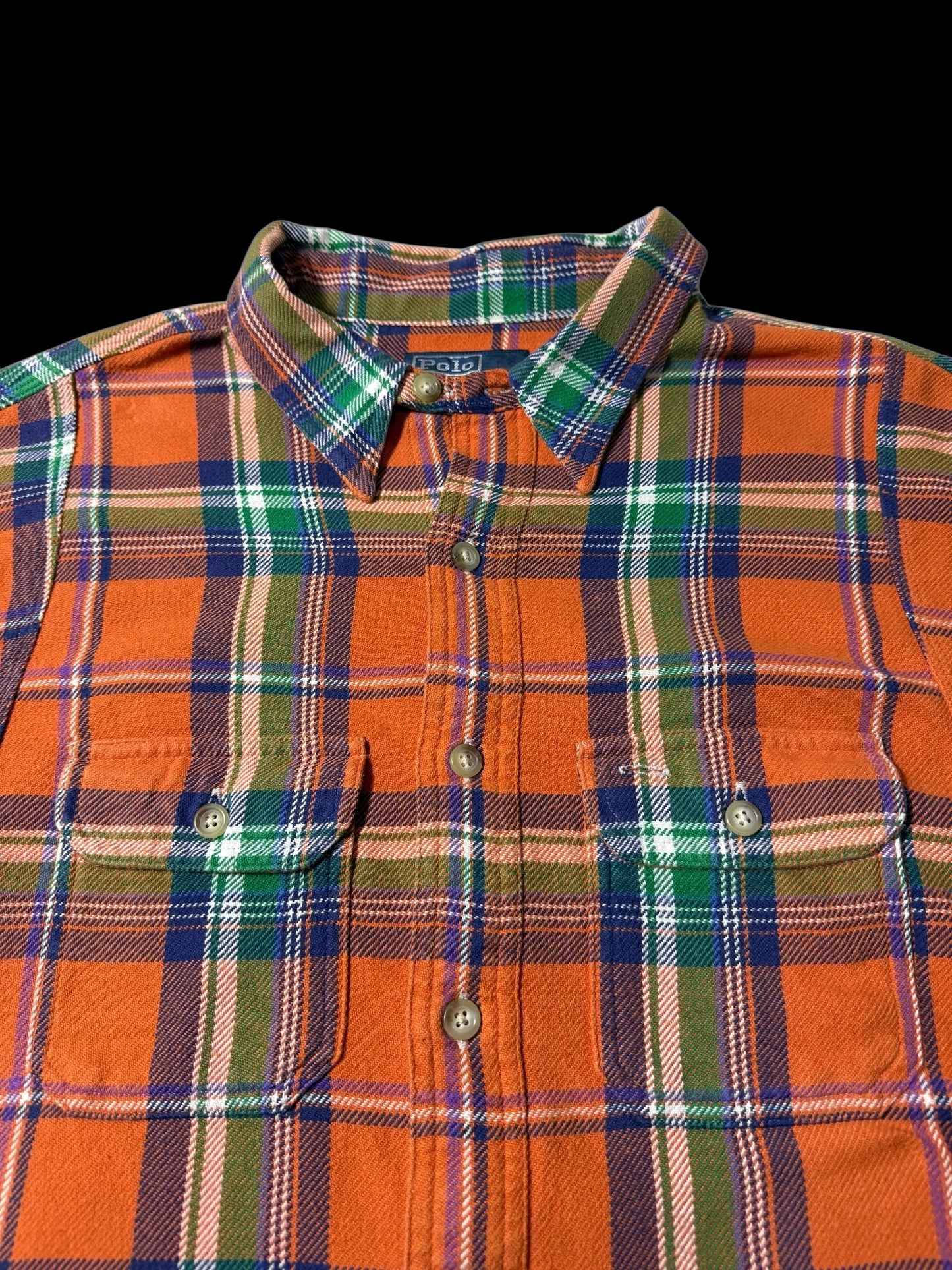 Vintage Polo Ralph Lauren Orange Plaid Flannel Shirt