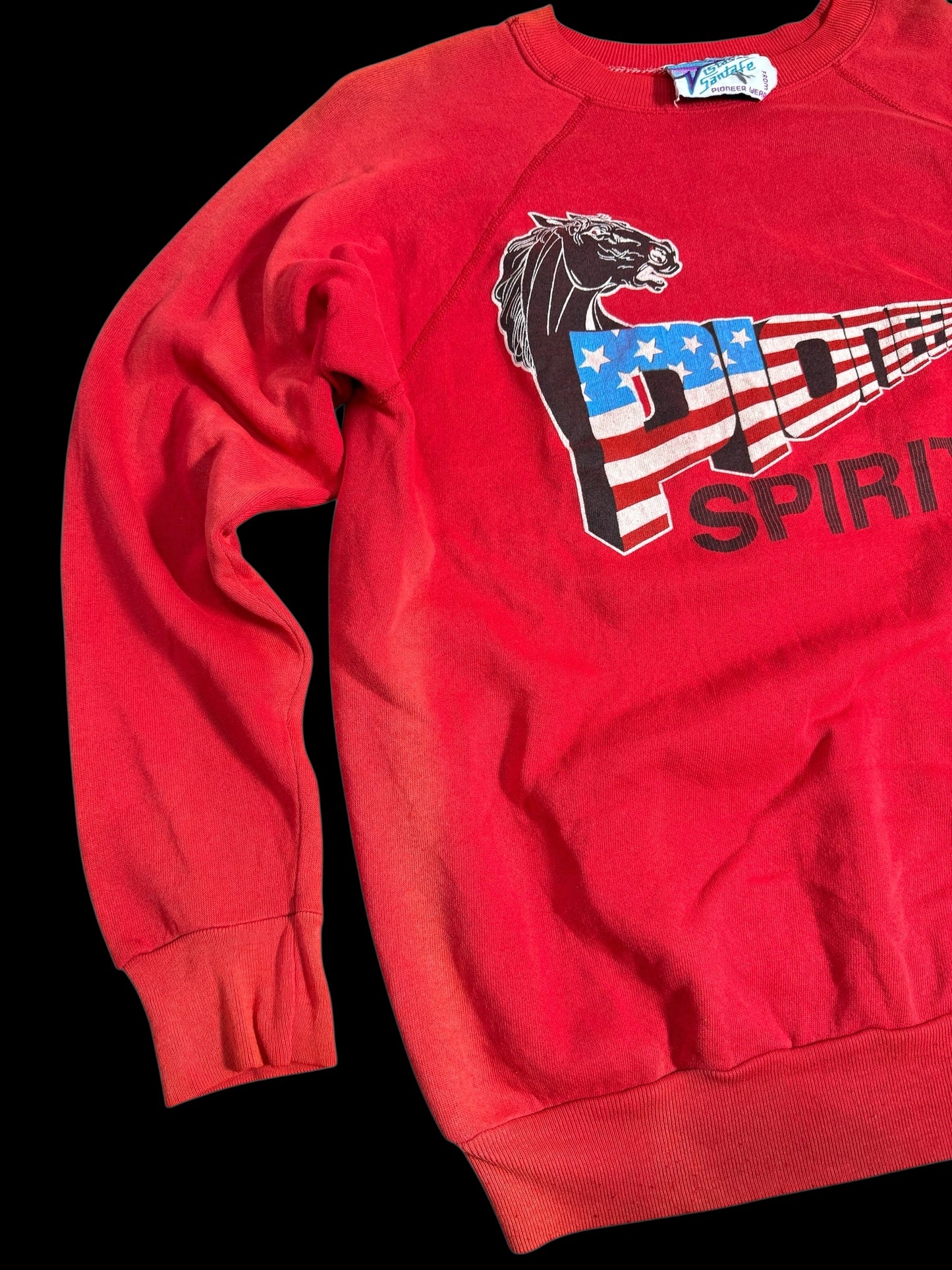 Vintage 1990s Pioneer Spirit USA Flag Graphic Sweatshirt