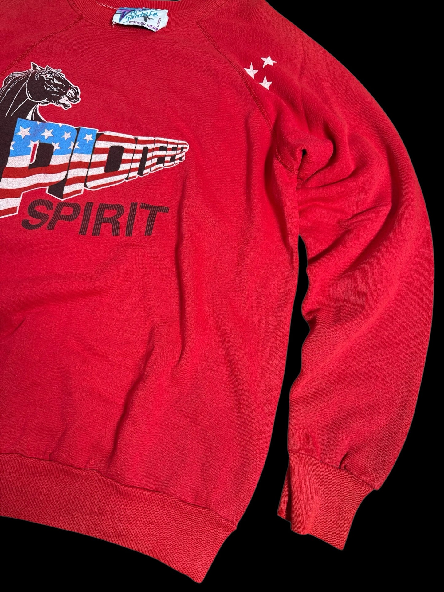 Vintage 1990s Pioneer Spirit USA Flag Graphic Sweatshirt