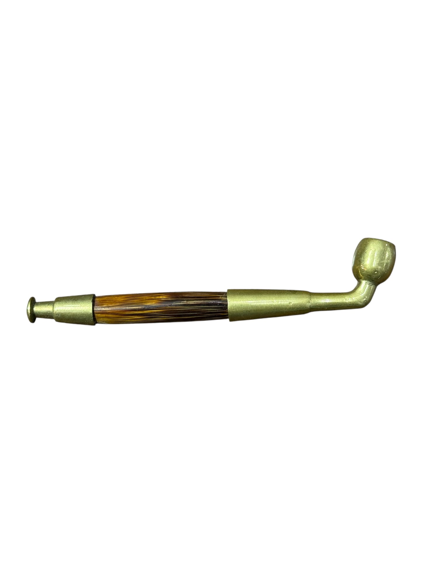 Antique Brass Pocket Smoking Pipe Amber Look Stem Victorian Era Collectible
