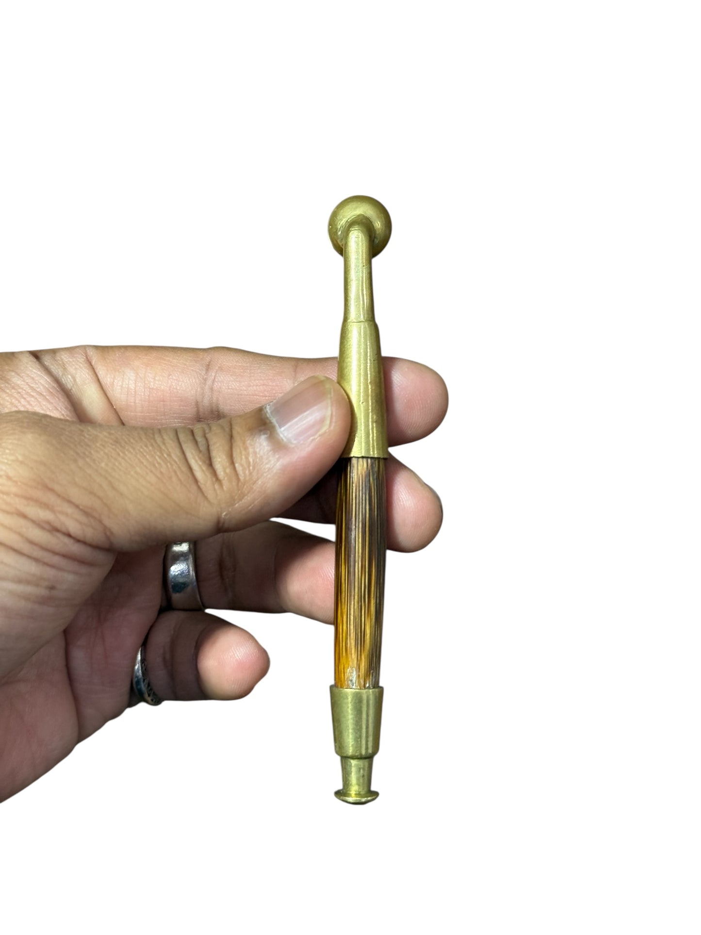 Antique Brass Pocket Smoking Pipe Amber Look Stem Victorian Era Collectible
