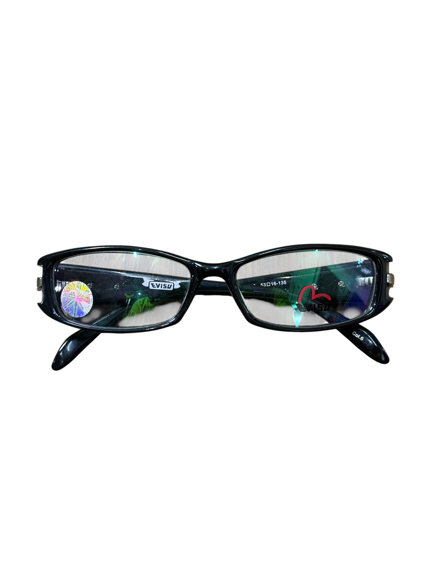 Vintage Y2K Evisu Eyeglasses Frame Slim Rectangle Black