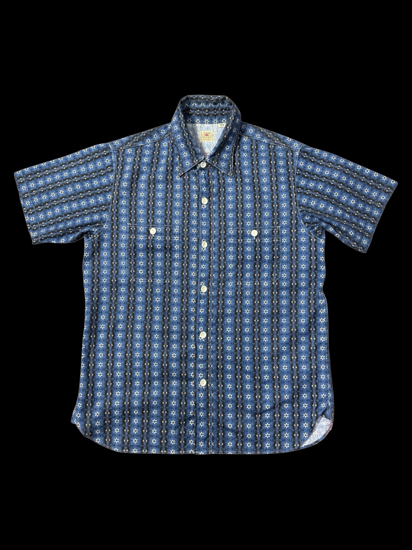 Sugar Cane Short Sleeve Shirt Indigo Pattern