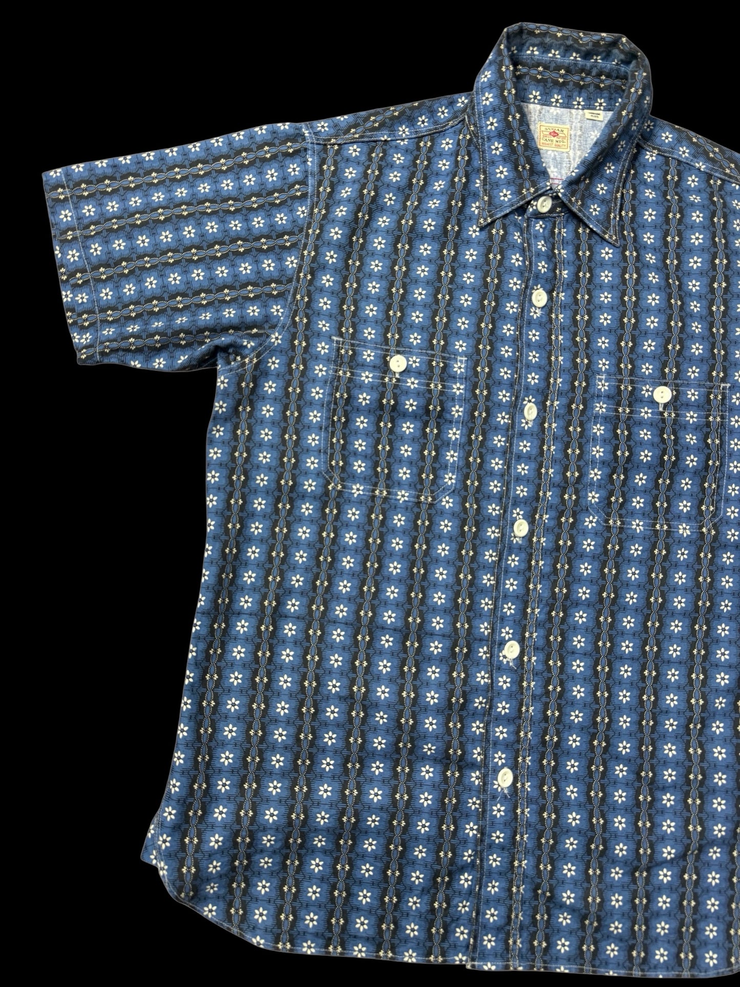 Sugar Cane Short Sleeve Shirt Indigo Pattern