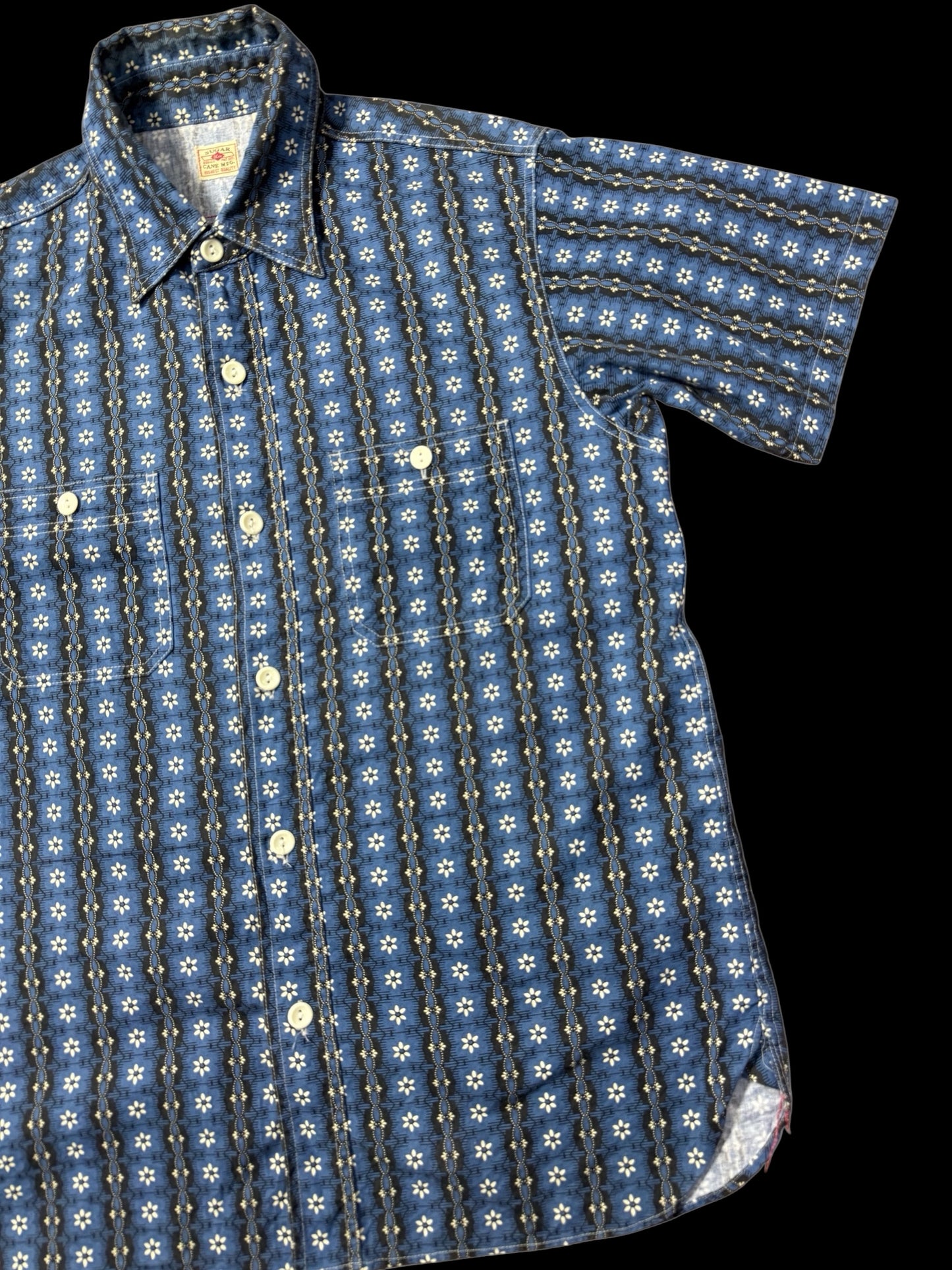 Sugar Cane Short Sleeve Shirt Indigo Pattern