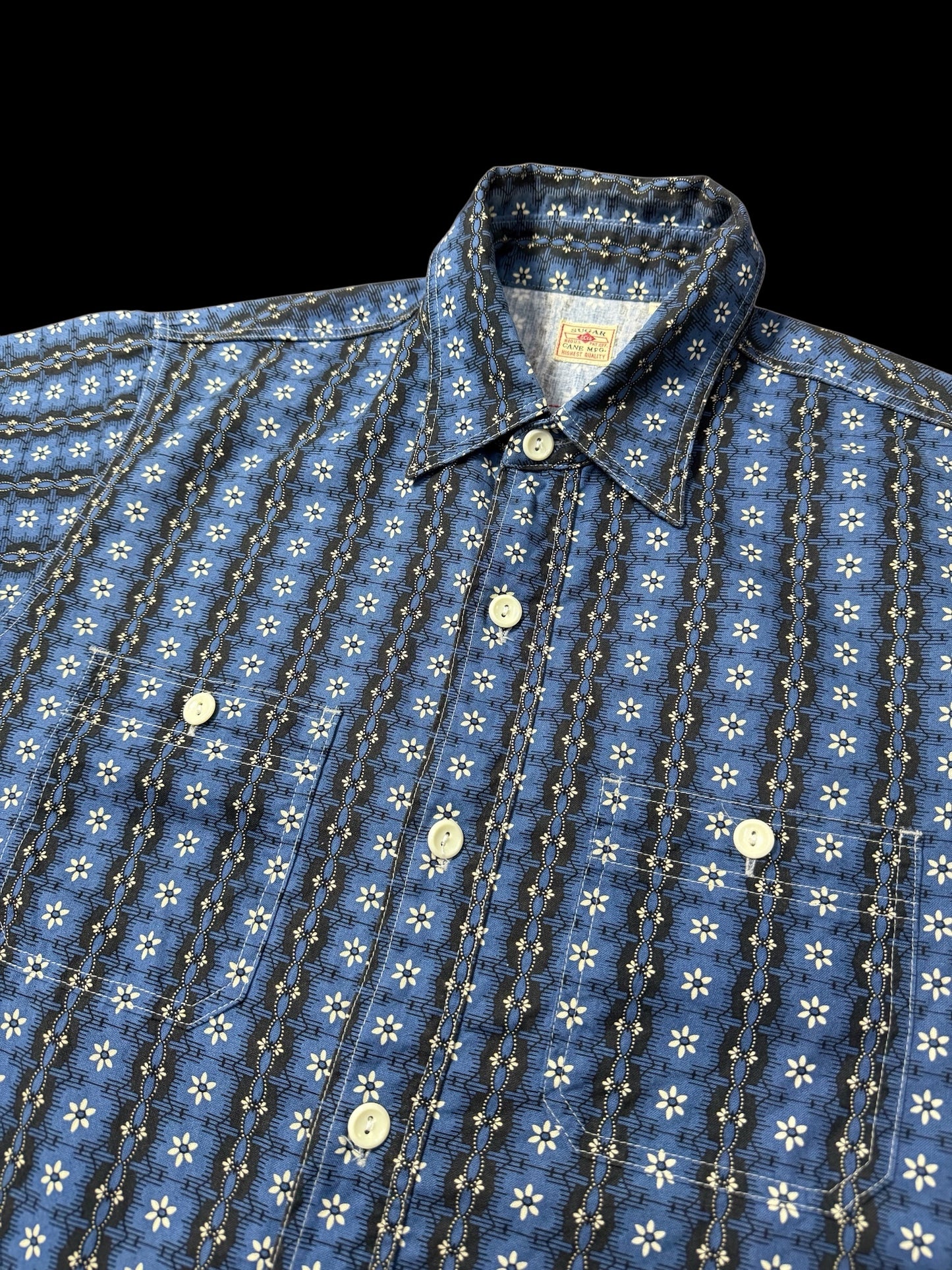 Sugar Cane Short Sleeve Shirt Indigo Pattern
