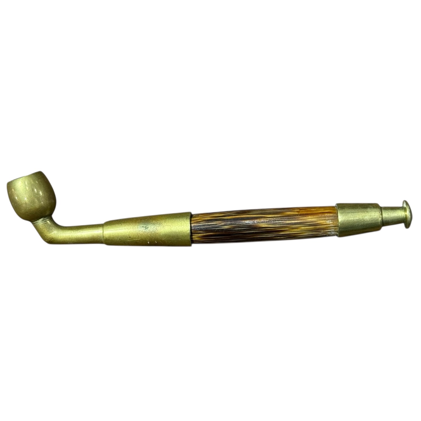 Antique Brass Pocket Smoking Pipe Amber Look Stem Victorian Era Collectible