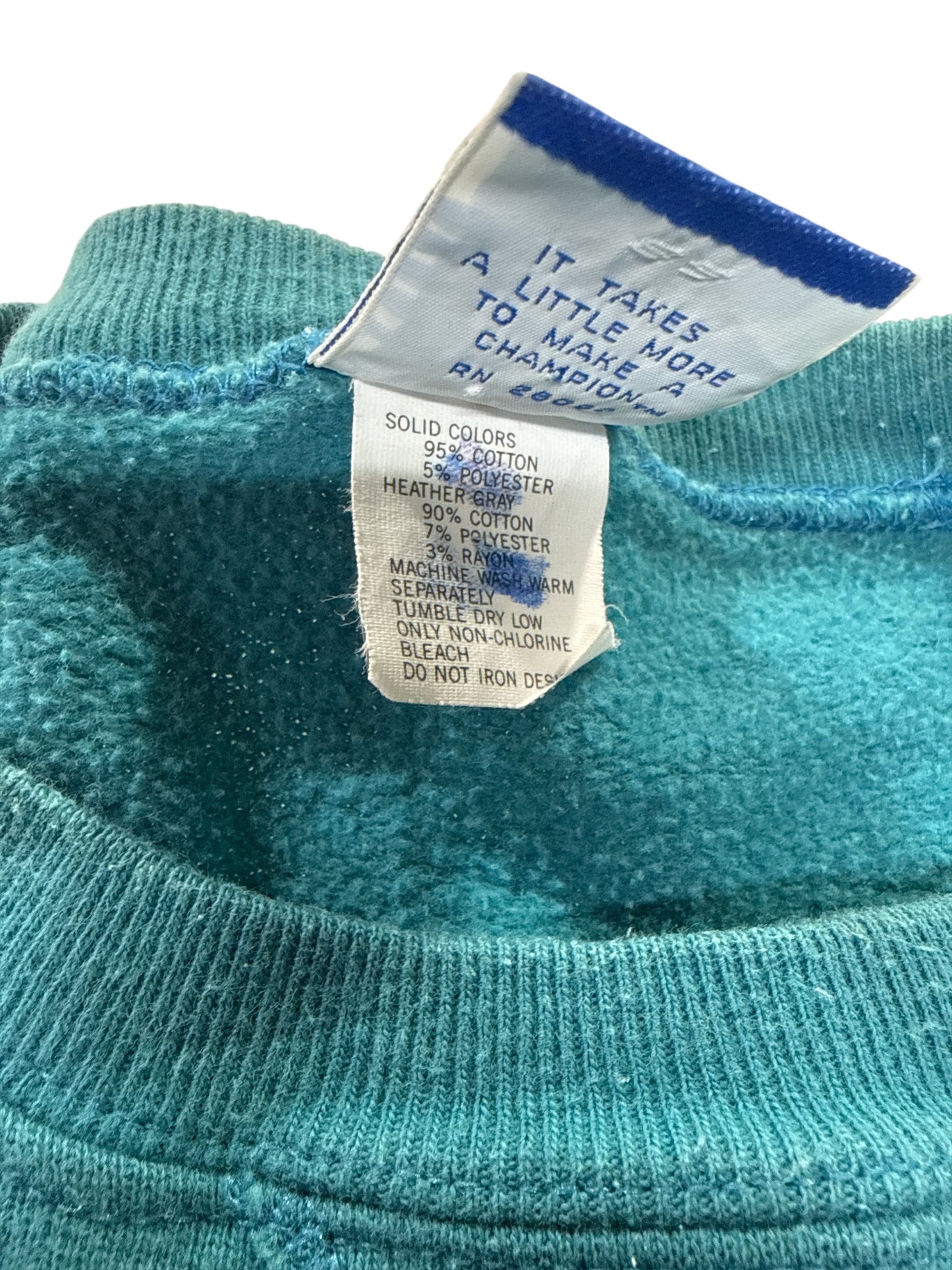 Vintage Champion Crewneck Sweatshirt Made in USA Teal Blue