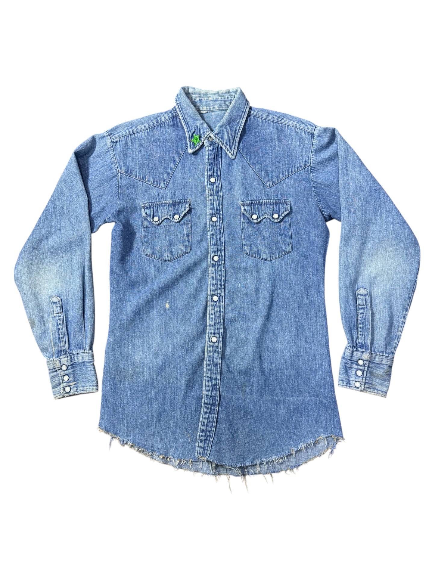Vintage 1970s Denim Western Shirt Pearl Snap
