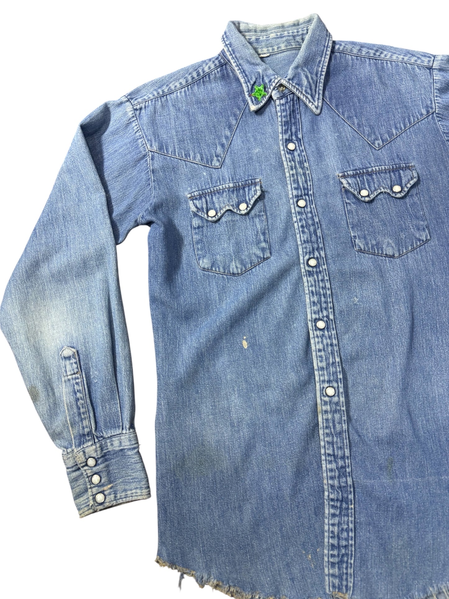 Vintage 1970s Denim Western Shirt Pearl Snap