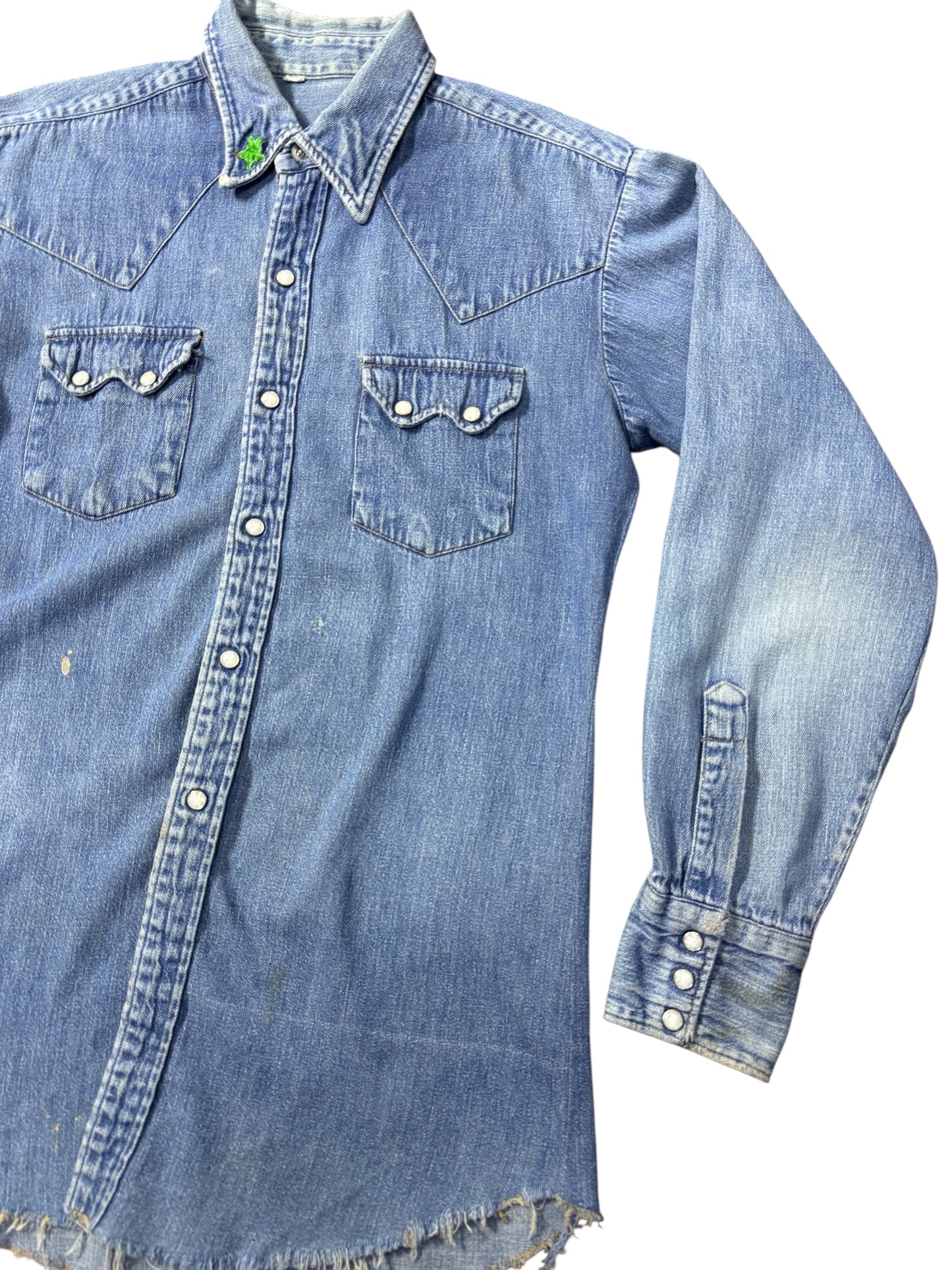 Vintage 1970s Denim Western Shirt Pearl Snap