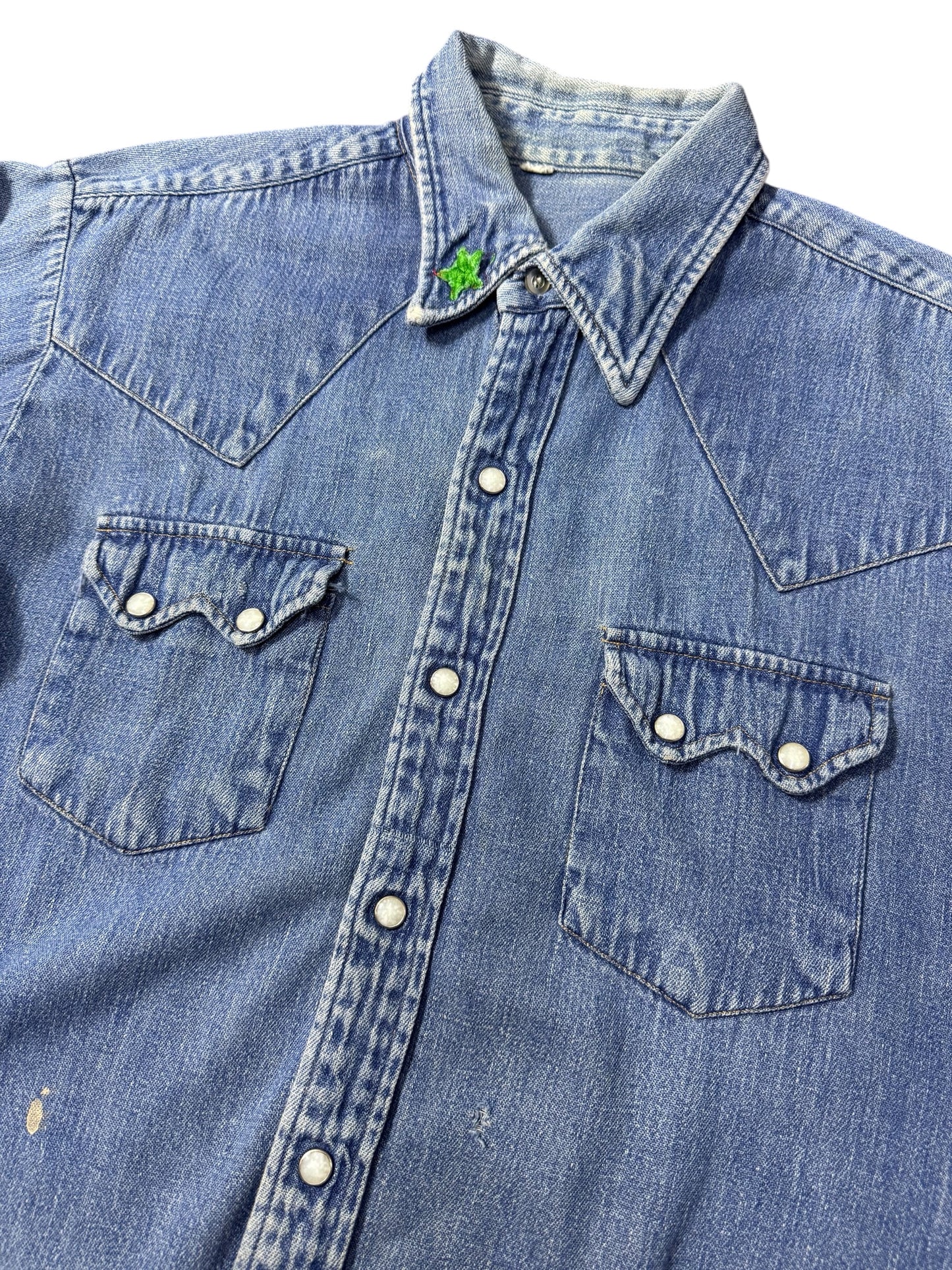 Vintage 1970s Denim Western Shirt Pearl Snap