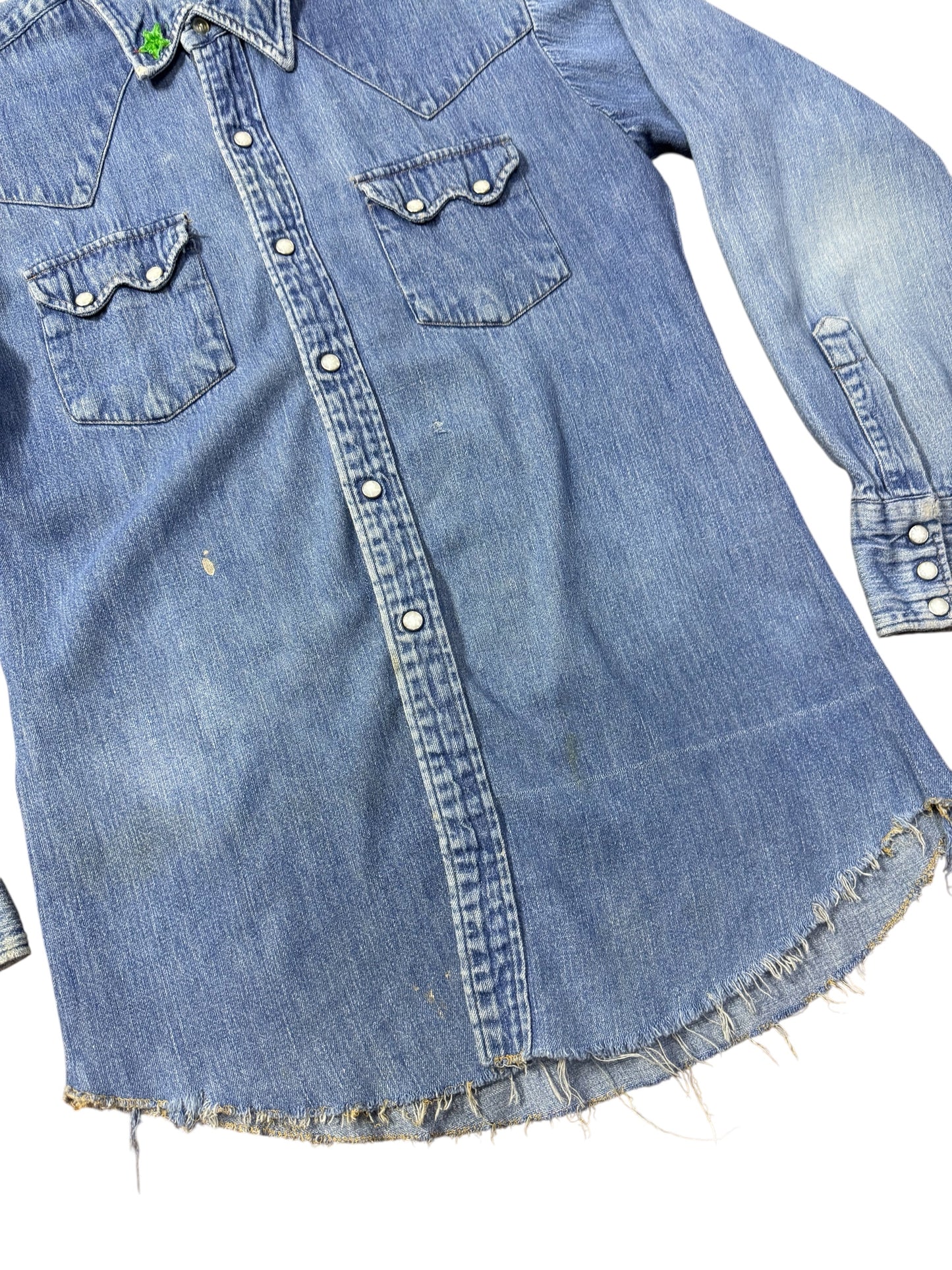 Vintage 1970s Denim Western Shirt Pearl Snap