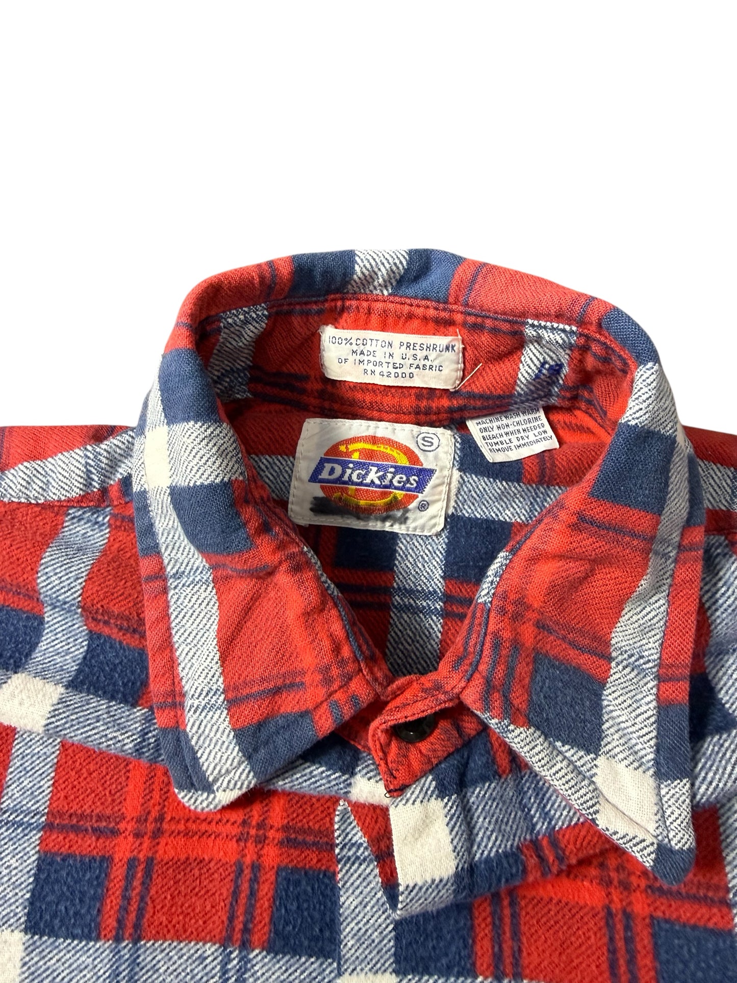Vintage 1990s Dickies Red Plaid Flannel Shirt Made in USA Size S