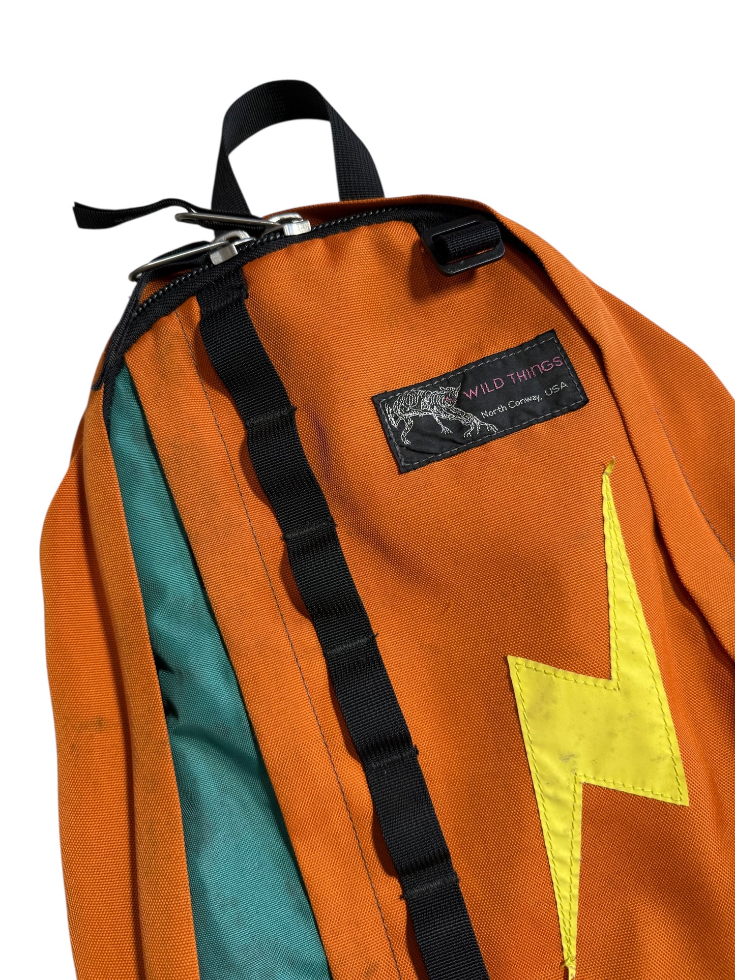 Wild Things North Conway USA Backpack Orange Blue Vintage Lightning Bolt