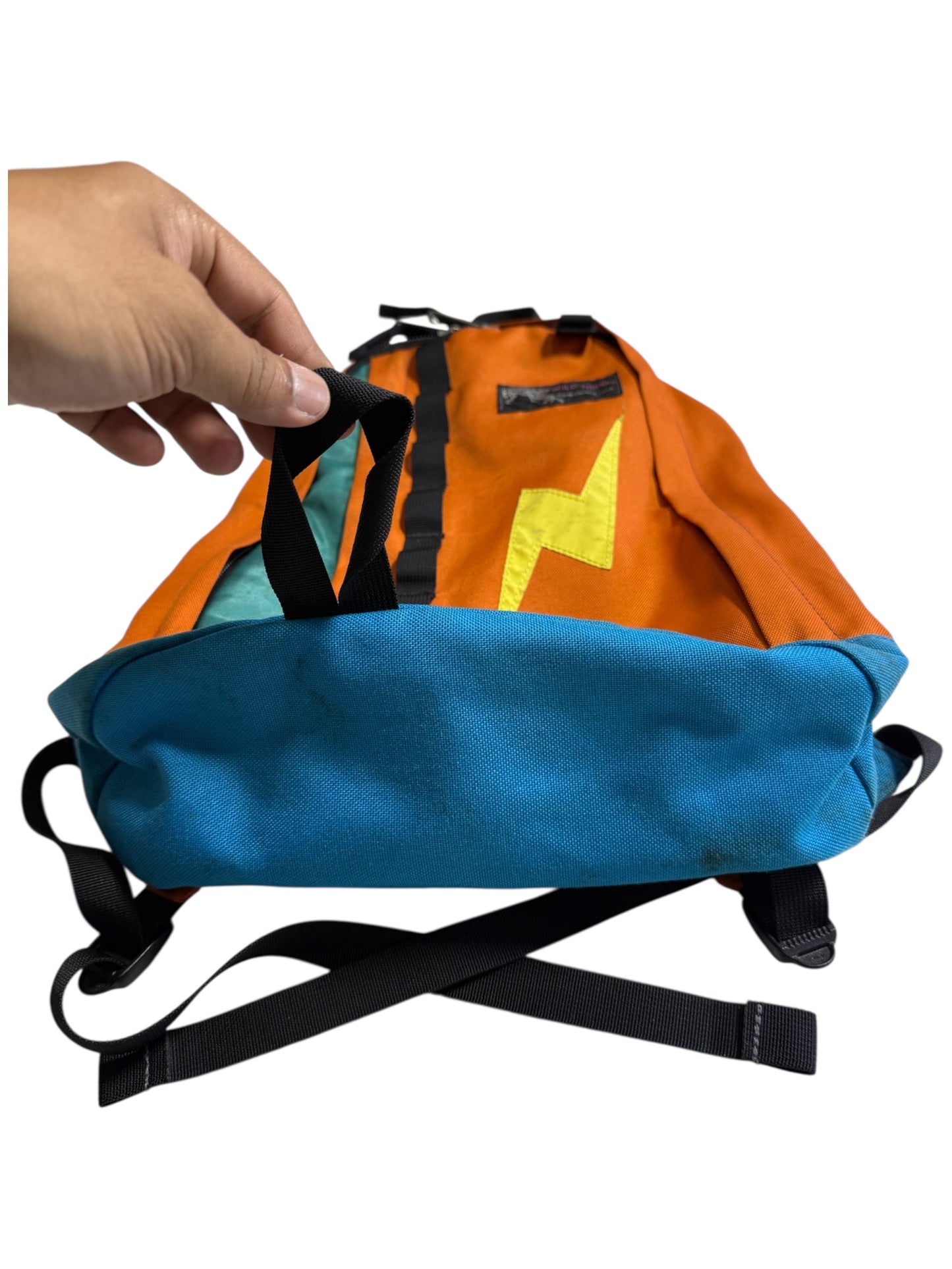 Wild Things North Conway USA Backpack Orange Blue Vintage Lightning Bolt