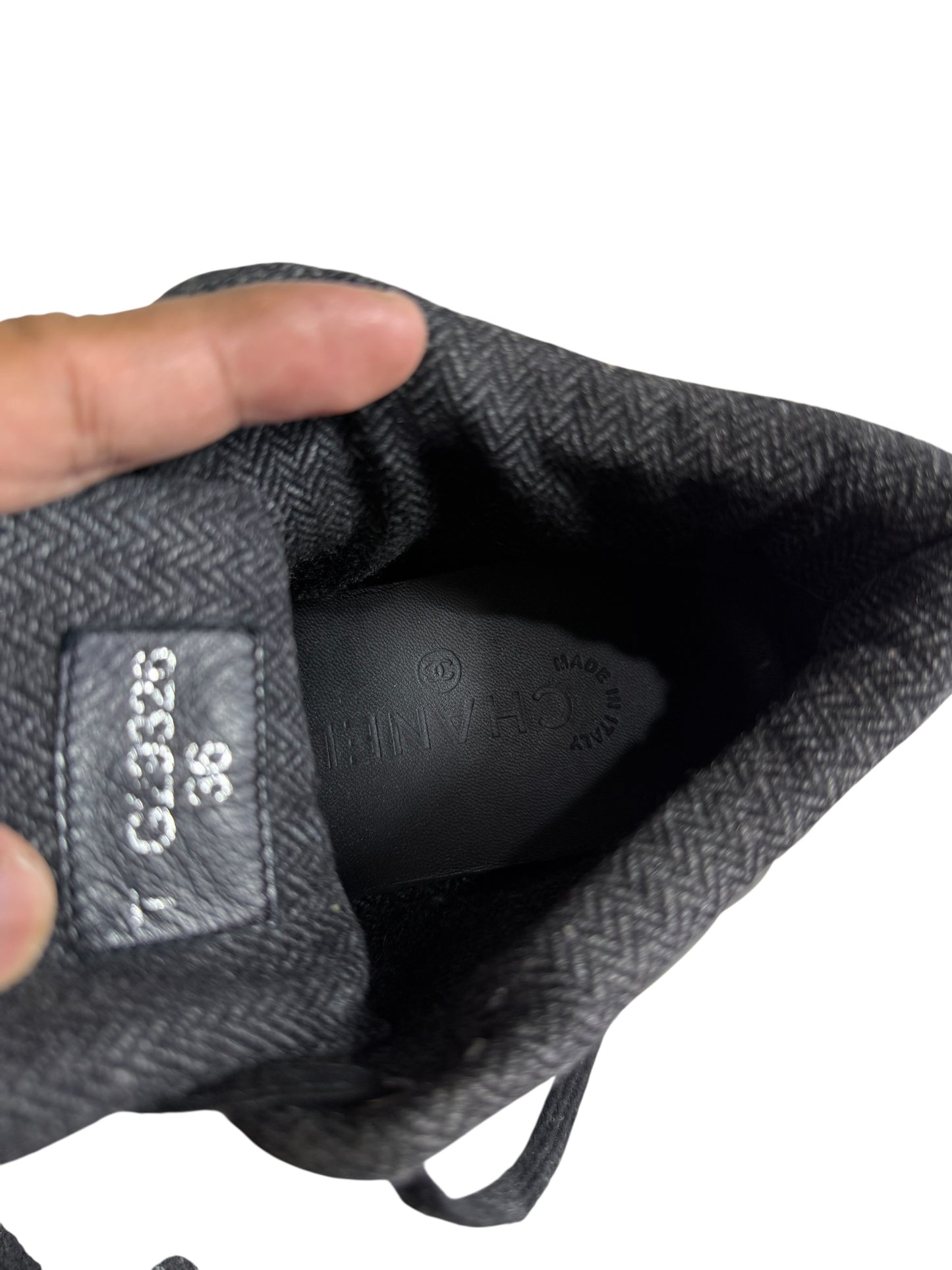 Vintage Chanel Black Quilted Leather High Top Sneakers CC Logo