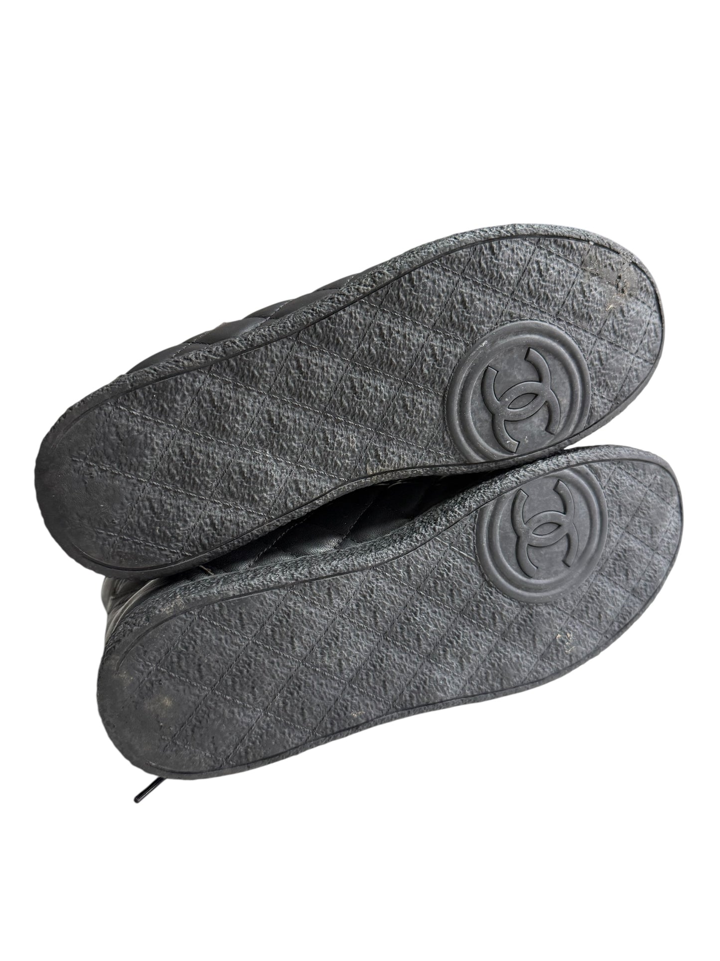 Vintage Chanel Black Quilted Leather High Top Sneakers CC Logo