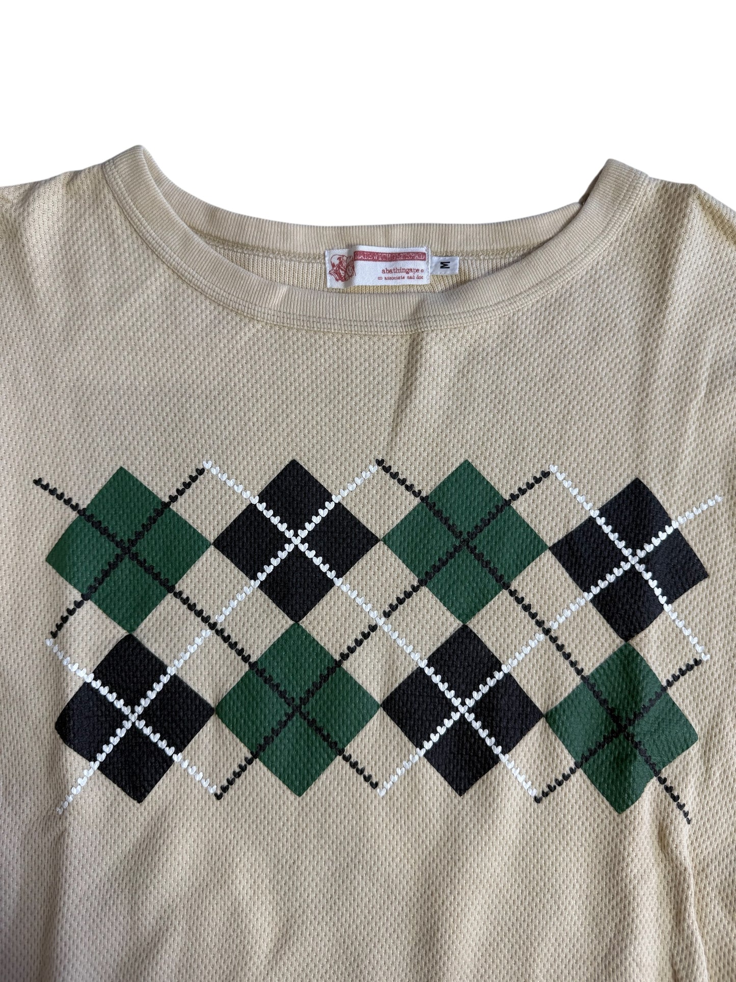 Vintage A Bathing Ape Argyle Waffle Long Sleeve Shirt Made in Japan