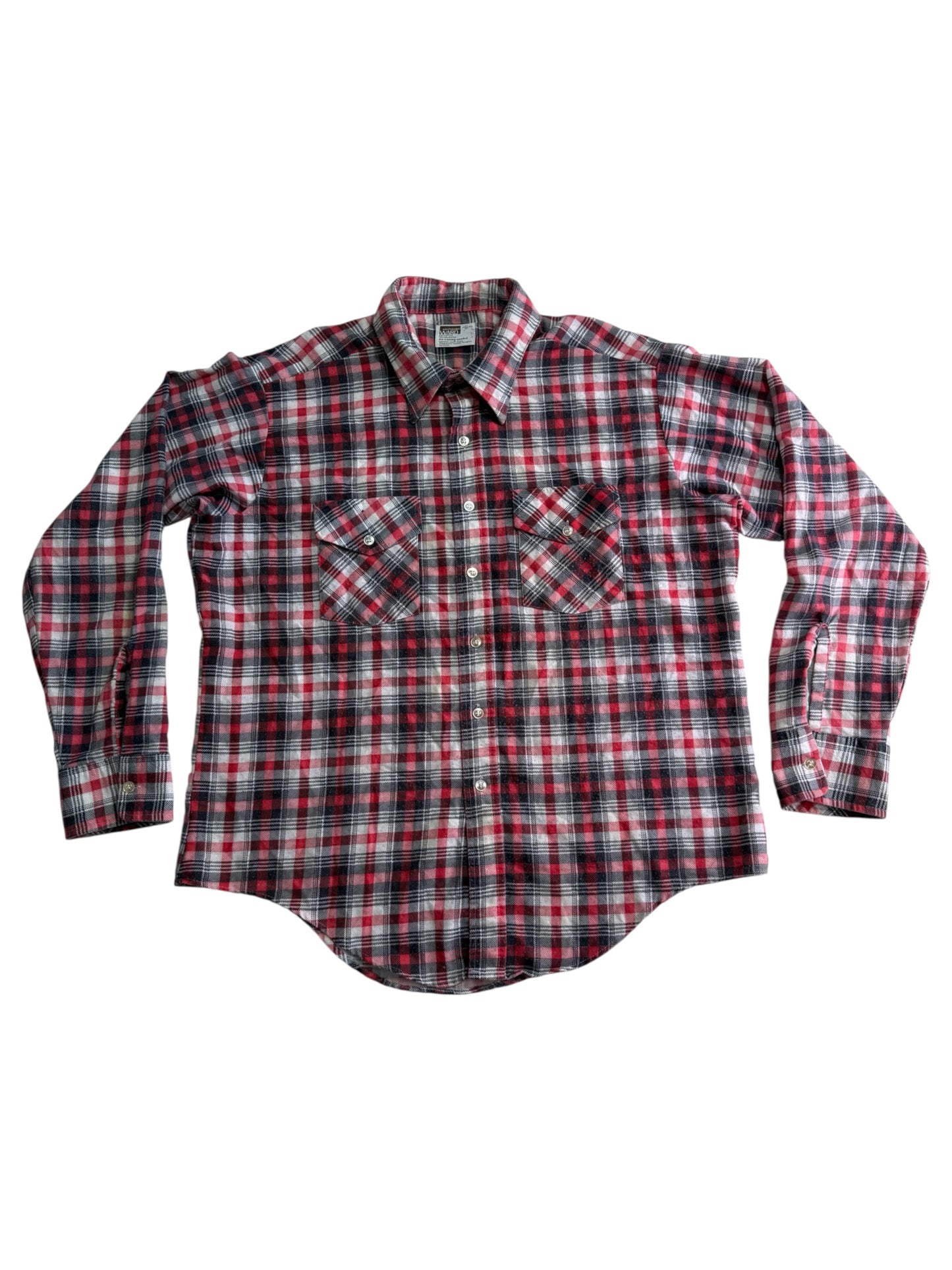 Vintage 1970s Montgomery Ward Plaid Flannel Shirt Red Black Check
