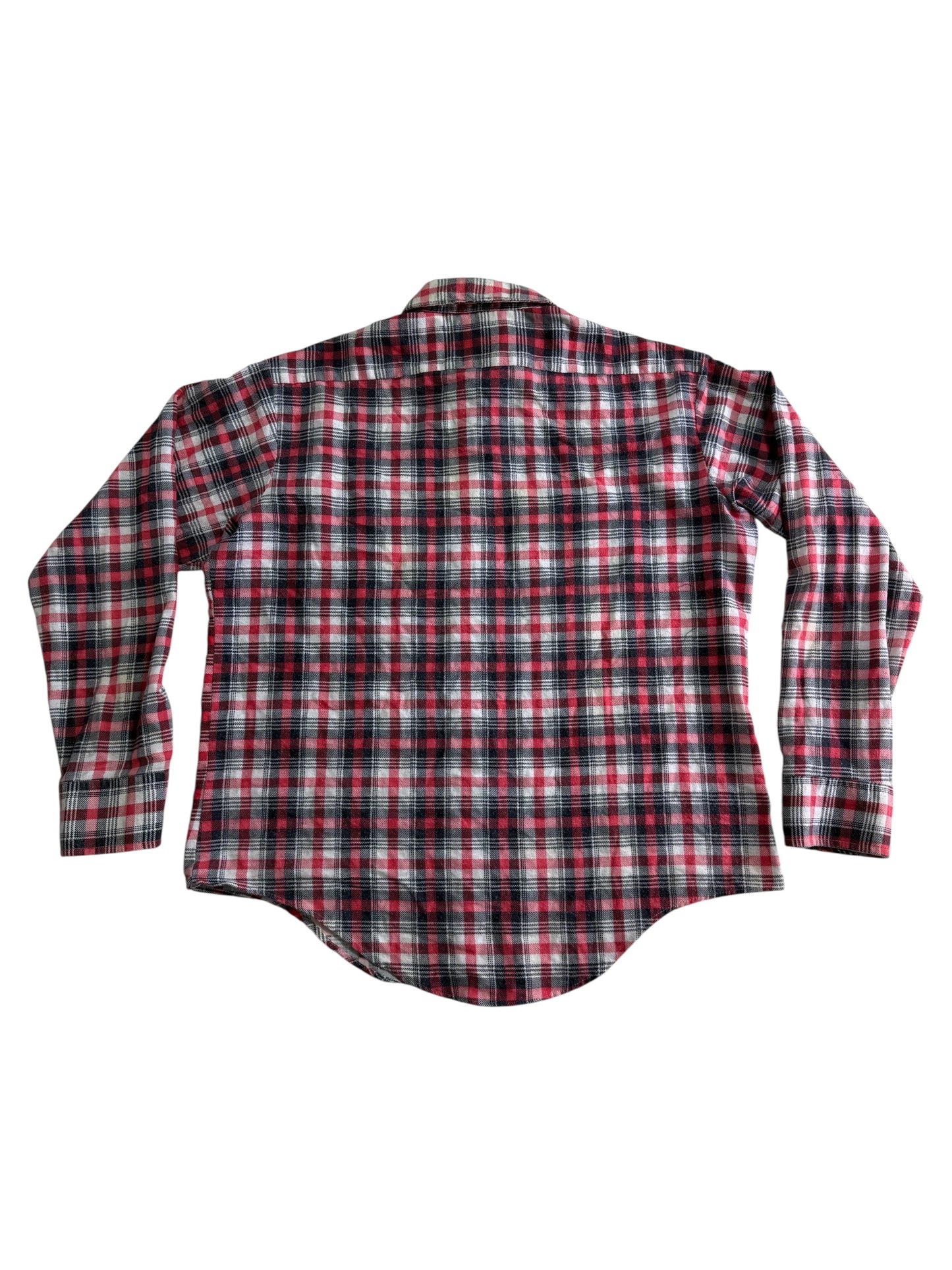 Vintage 1970s Montgomery Ward Plaid Flannel Shirt Red Black Check