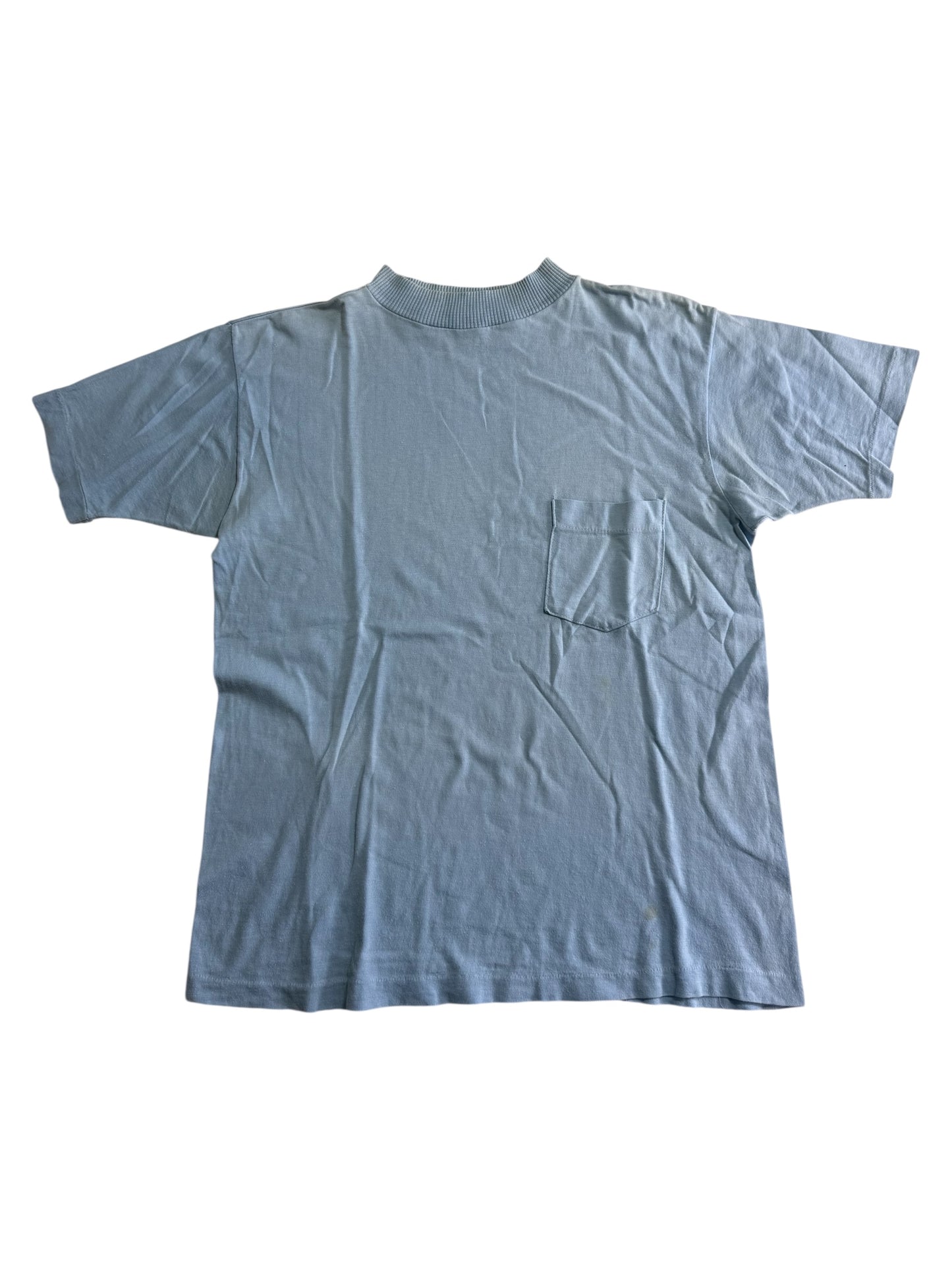 Vintage 1960s Brent Pocket T Shirt Montgomery Ward Blue Blank Tee Single Pocket USA