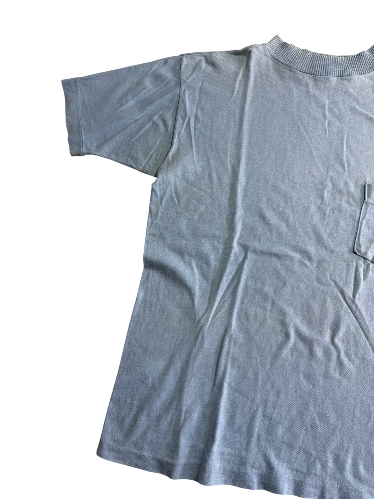Vintage 1960s Brent Pocket T Shirt Montgomery Ward Blue Blank Tee Single Pocket USA