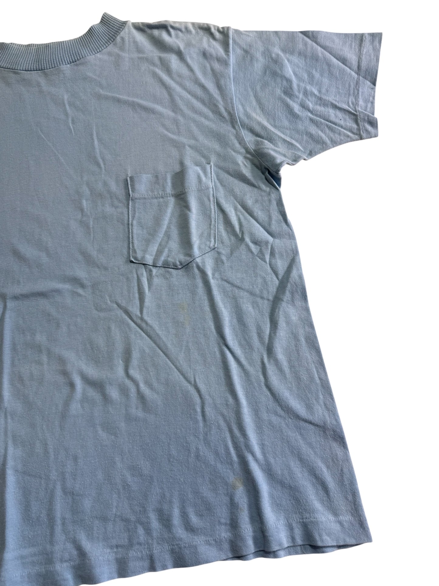 Vintage 1960s Brent Pocket T Shirt Montgomery Ward Blue Blank Tee Single Pocket USA