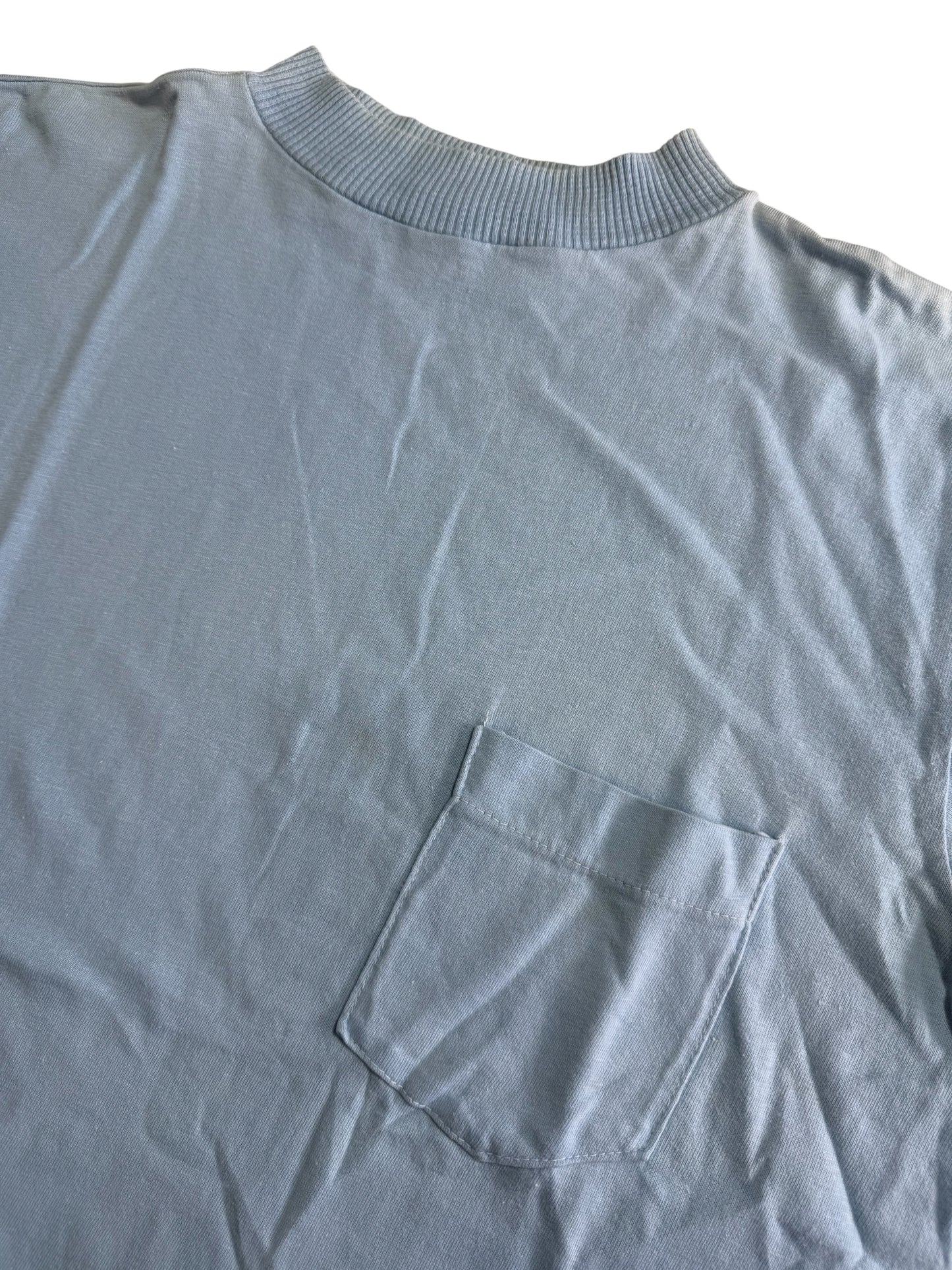 Vintage 1960s Brent Pocket T Shirt Montgomery Ward Blue Blank Tee Single Pocket USA