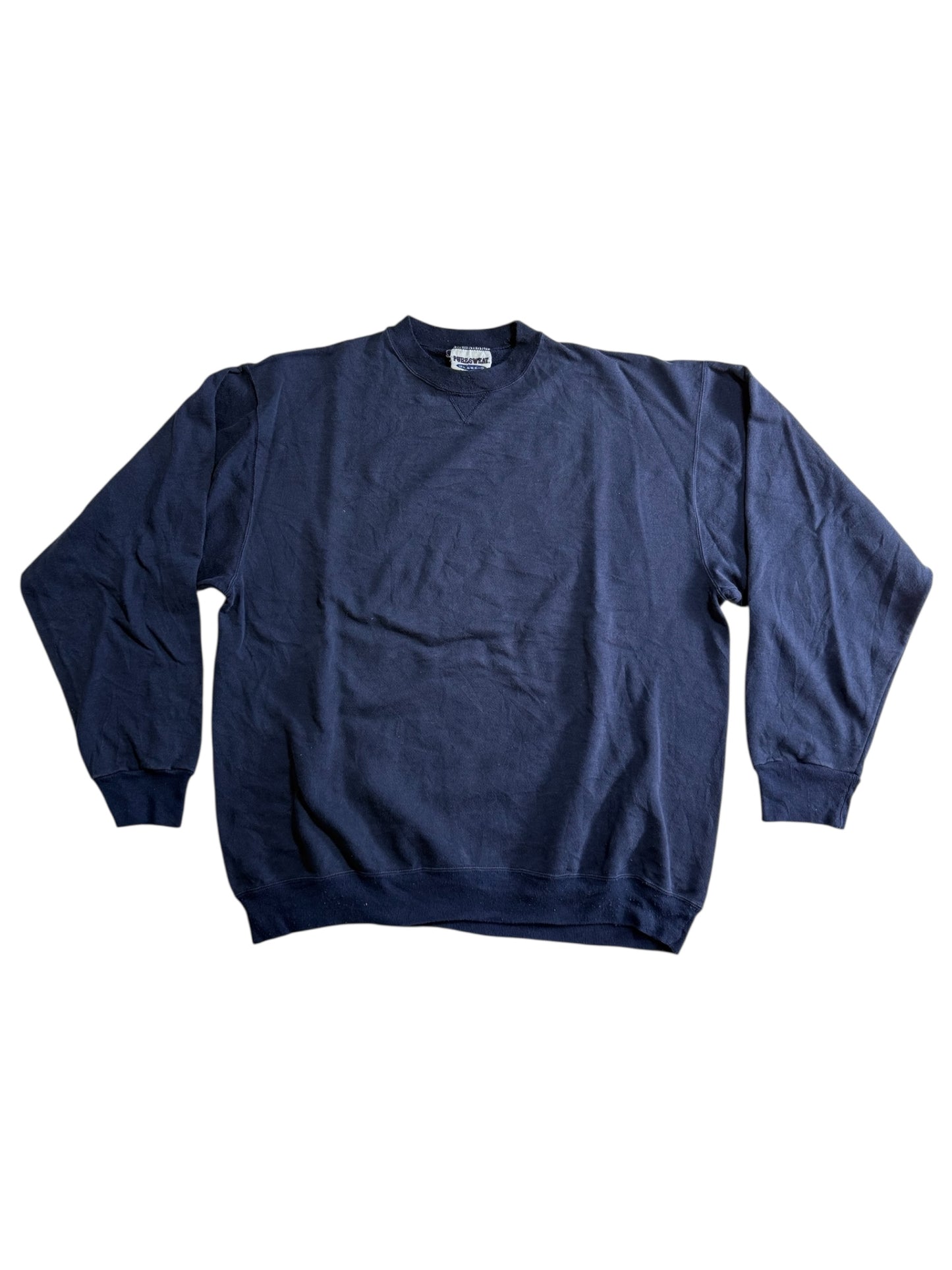 Vintage 1990s PureSweat Classic Blank Navy Crewneck Sweatshirt USA Made Heavyweight