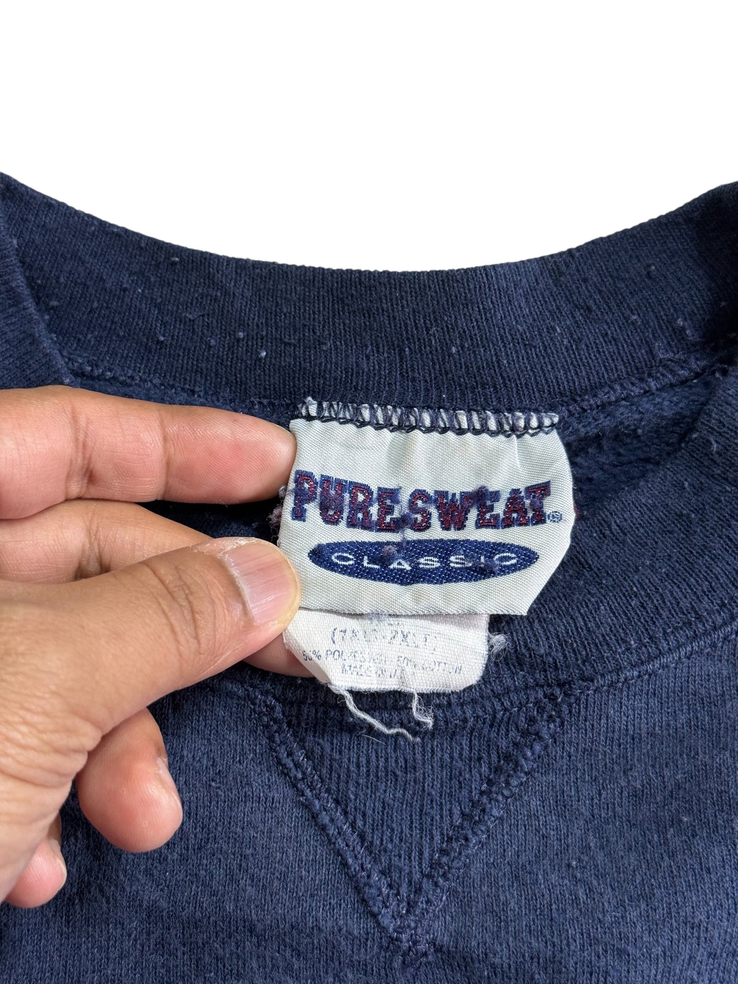 Vintage 1990s PureSweat Classic Blank Navy Crewneck Sweatshirt USA Made Heavyweight
