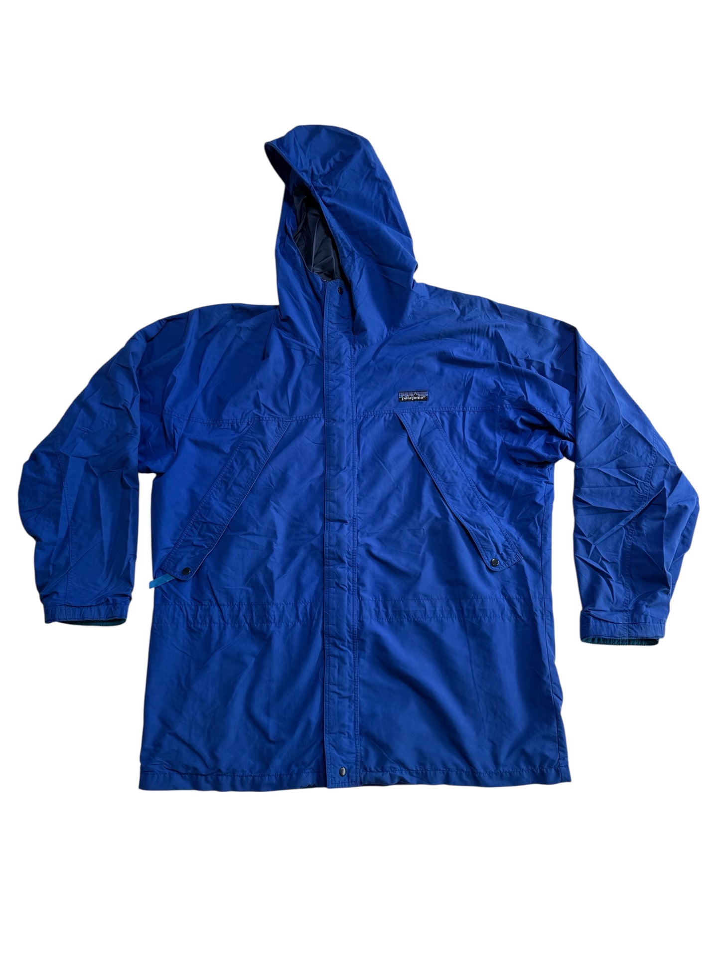 Vintage 1990s Patagonia Hooded Rain Jacket Blue Outdoor Shell Windbreaker